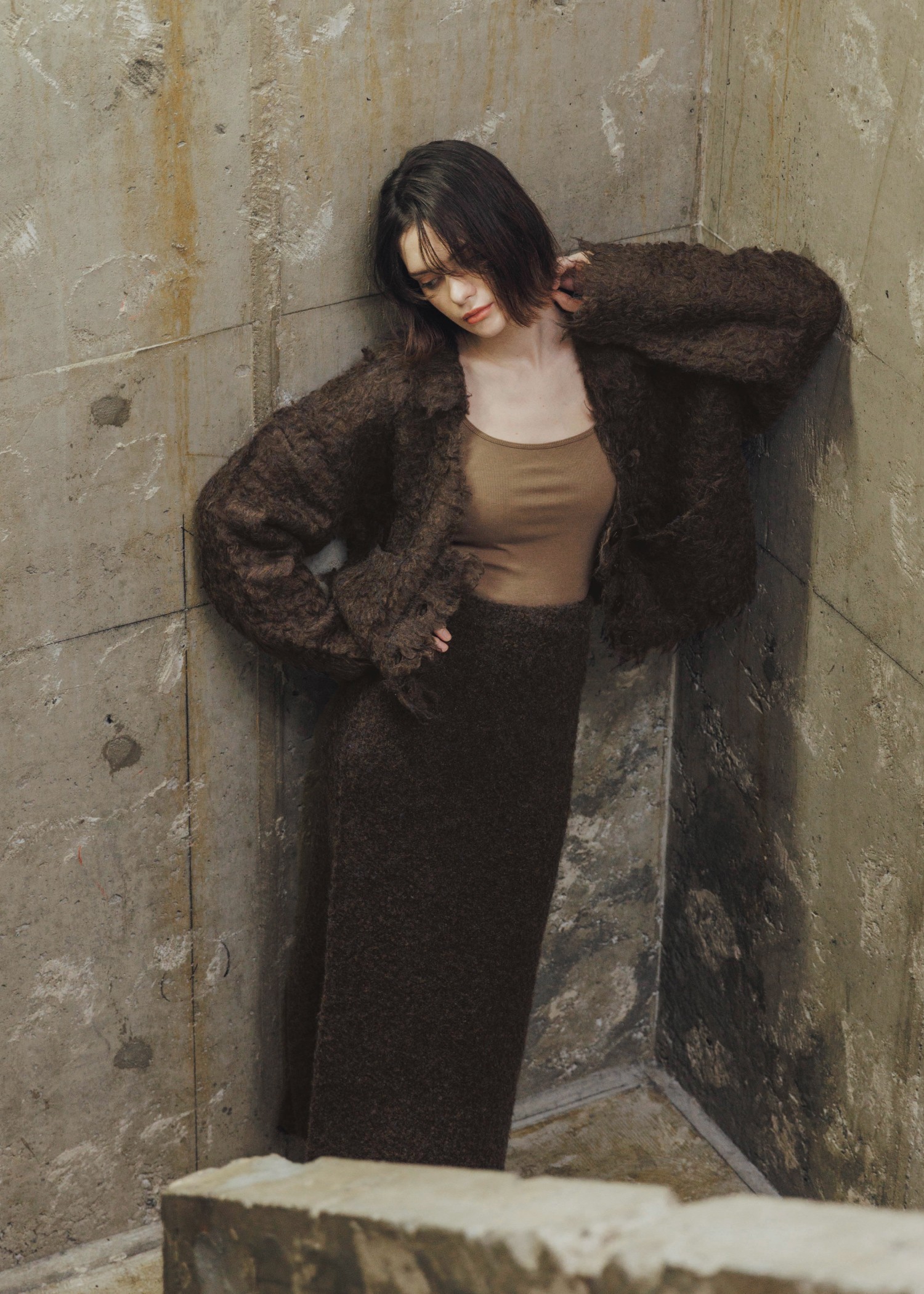 brushed lightly reversible knit cardigan