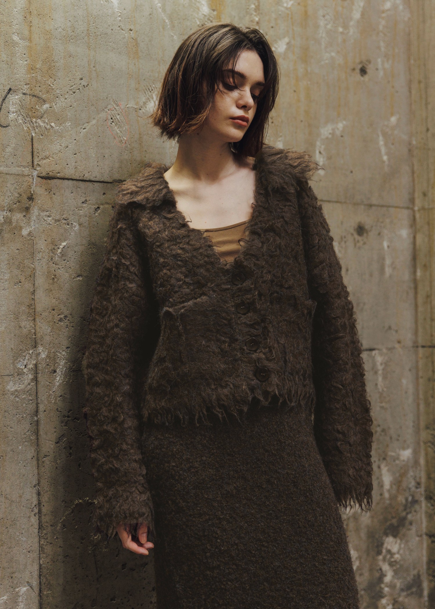 brushed lightly reversible knit cardigan