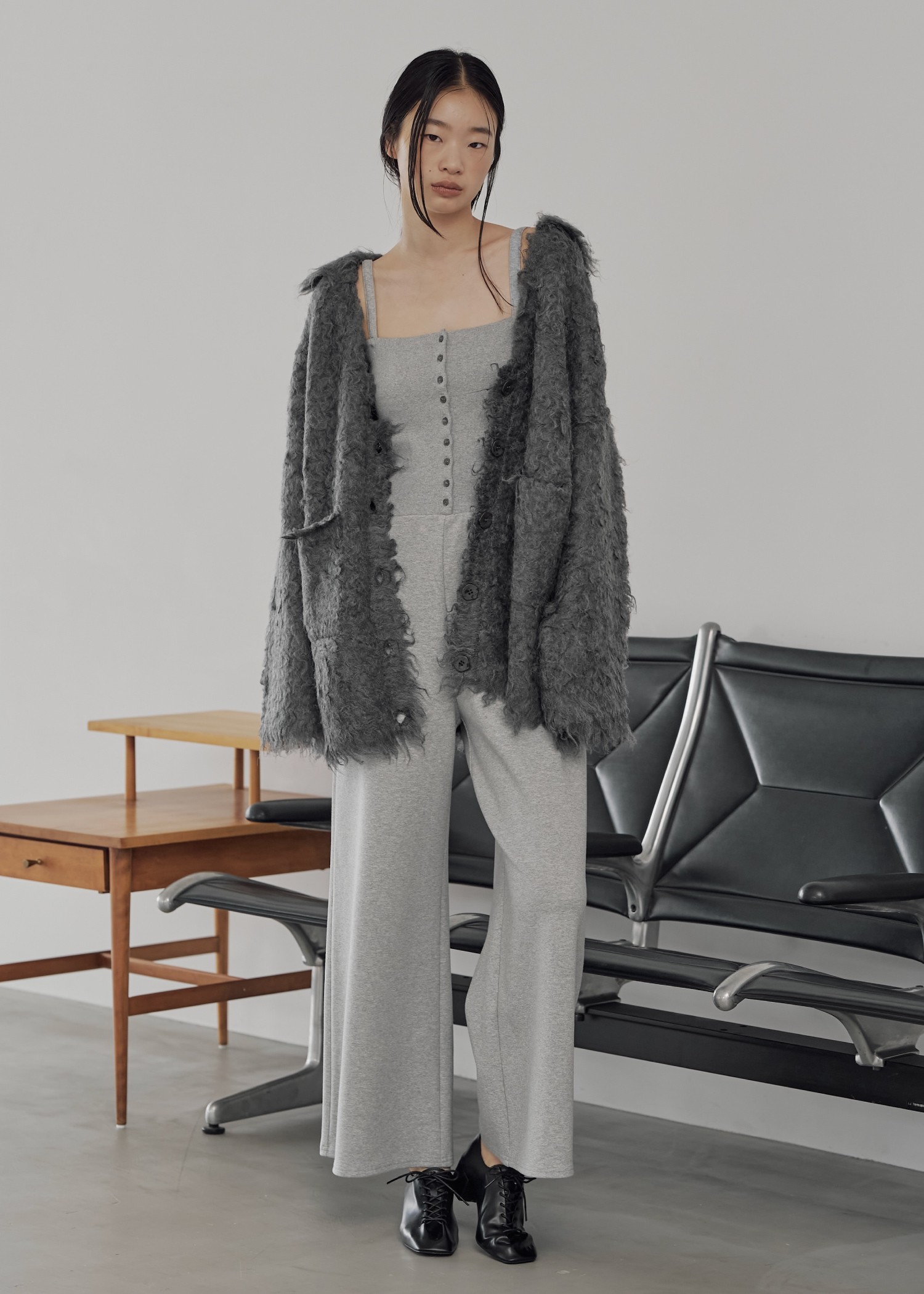 brushed lightly reversible knit cardigan