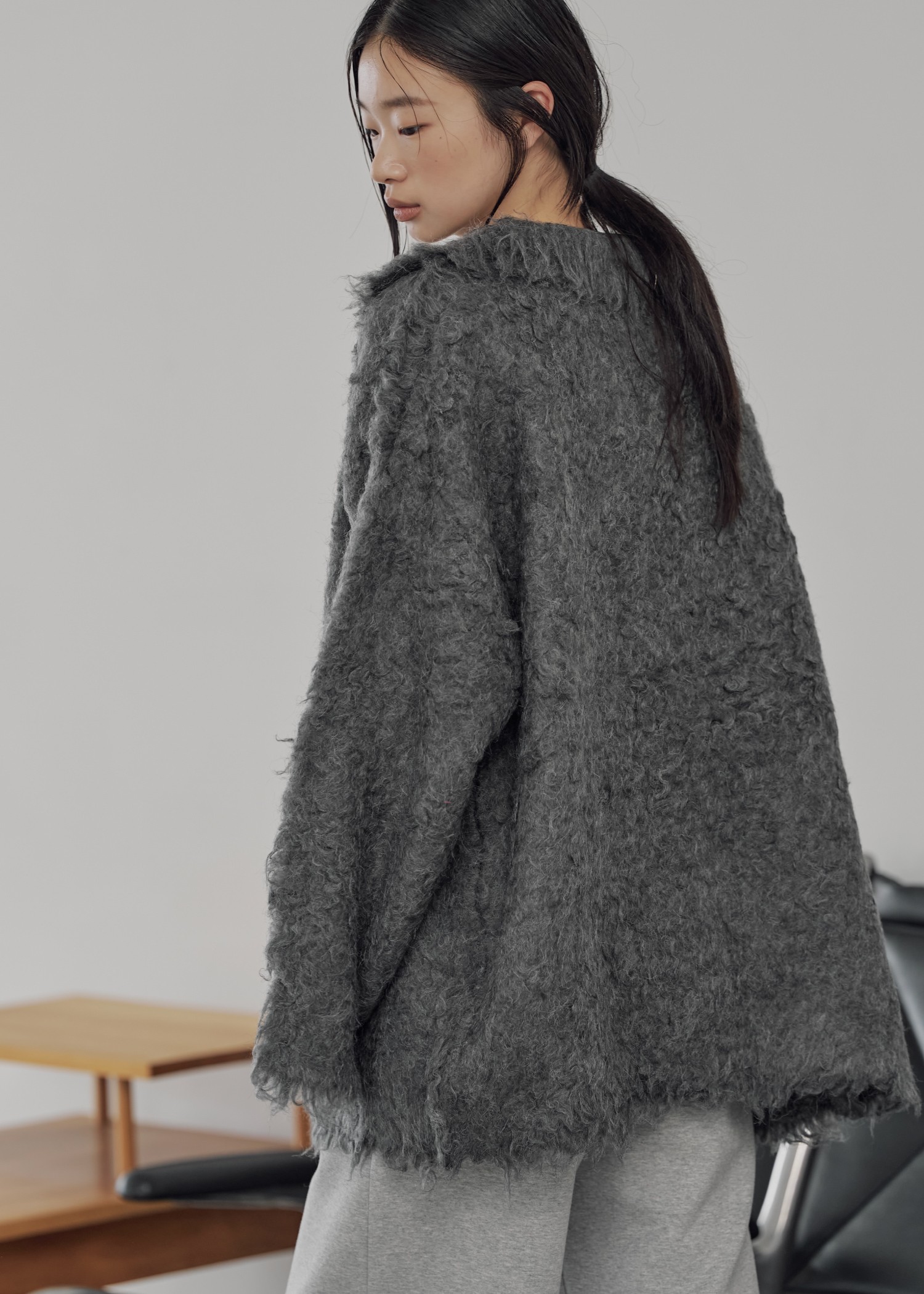 brushed lightly reversible knit cardigan