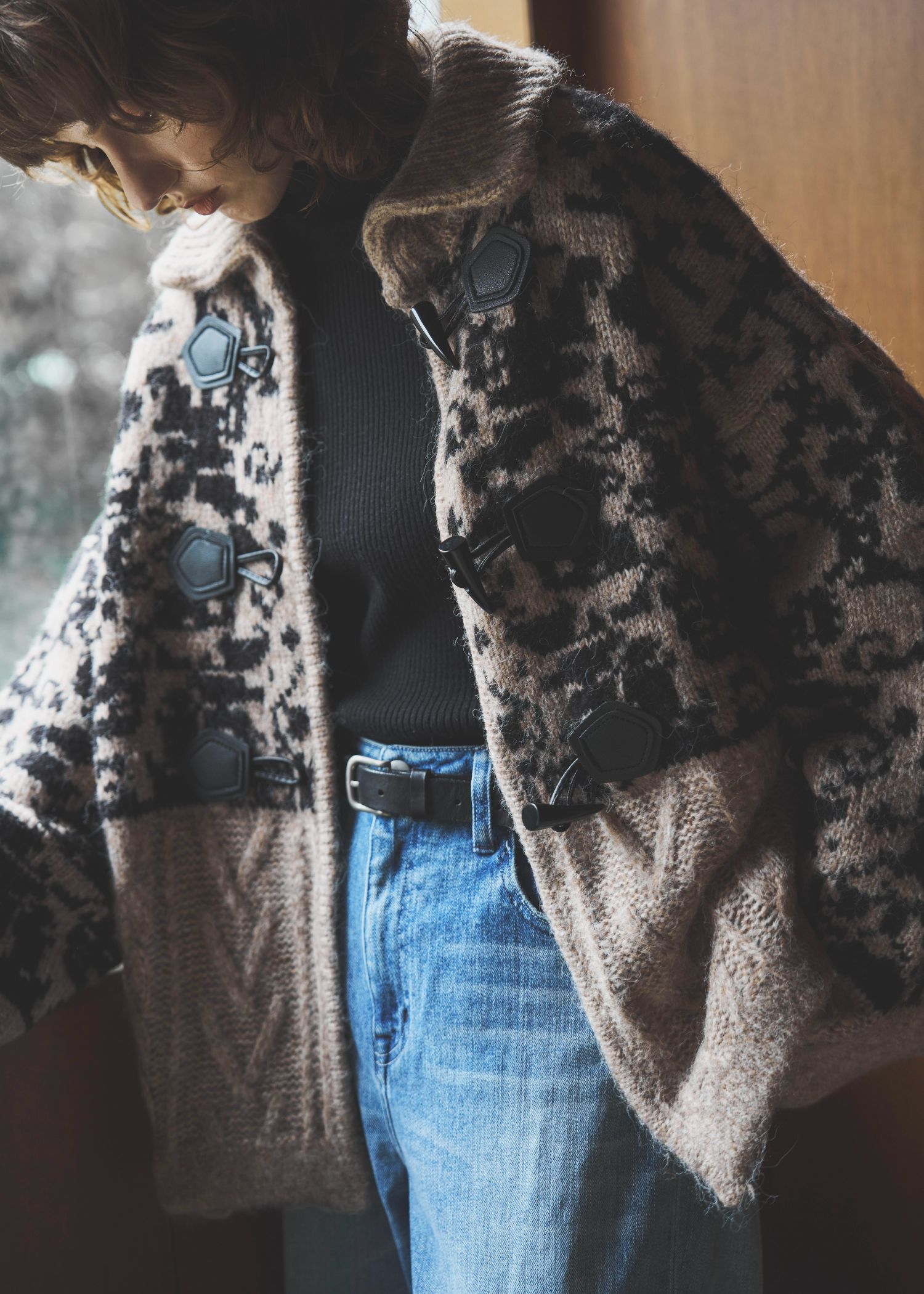 jacquard & cable placement  toggle knit