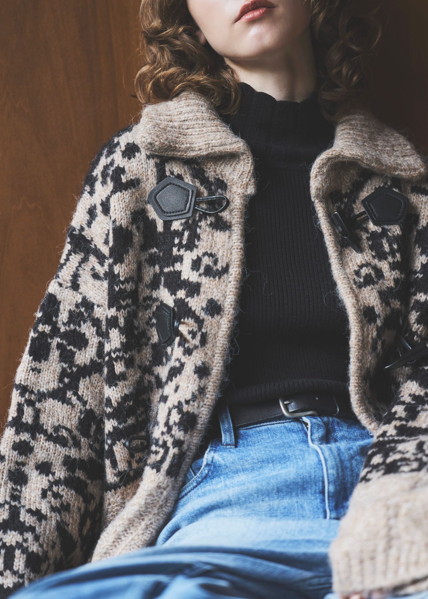 jacquard & cable placement  toggle knit