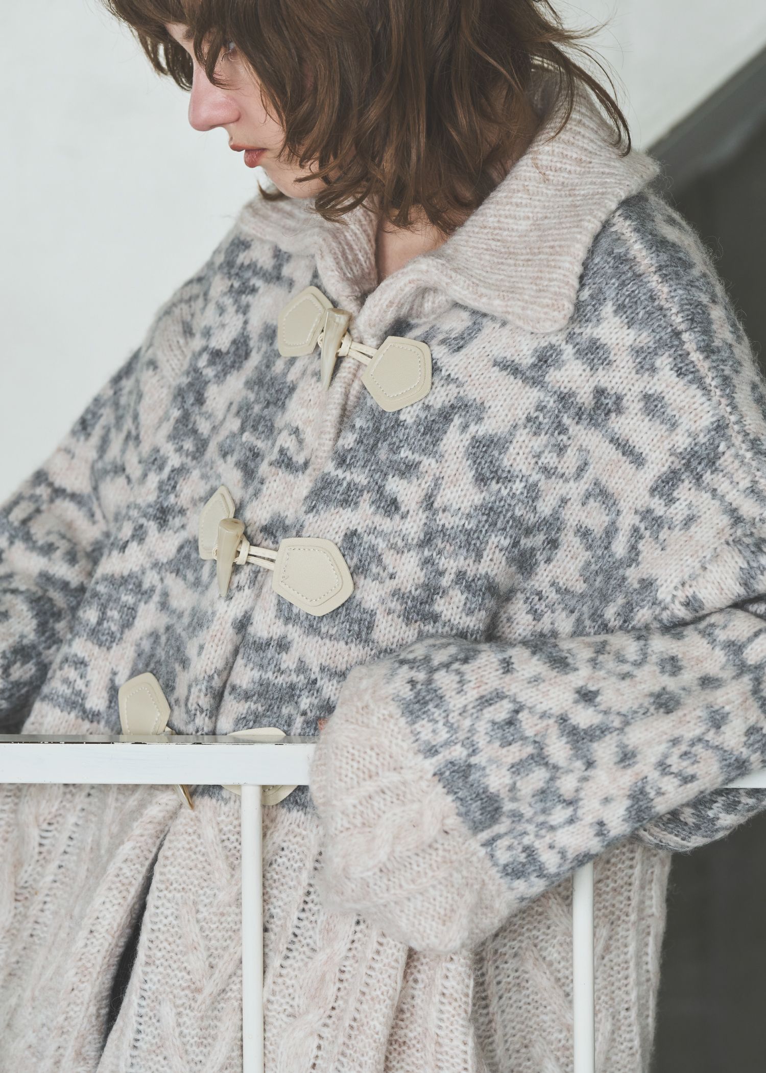 jacquard & cable placement  toggle knit