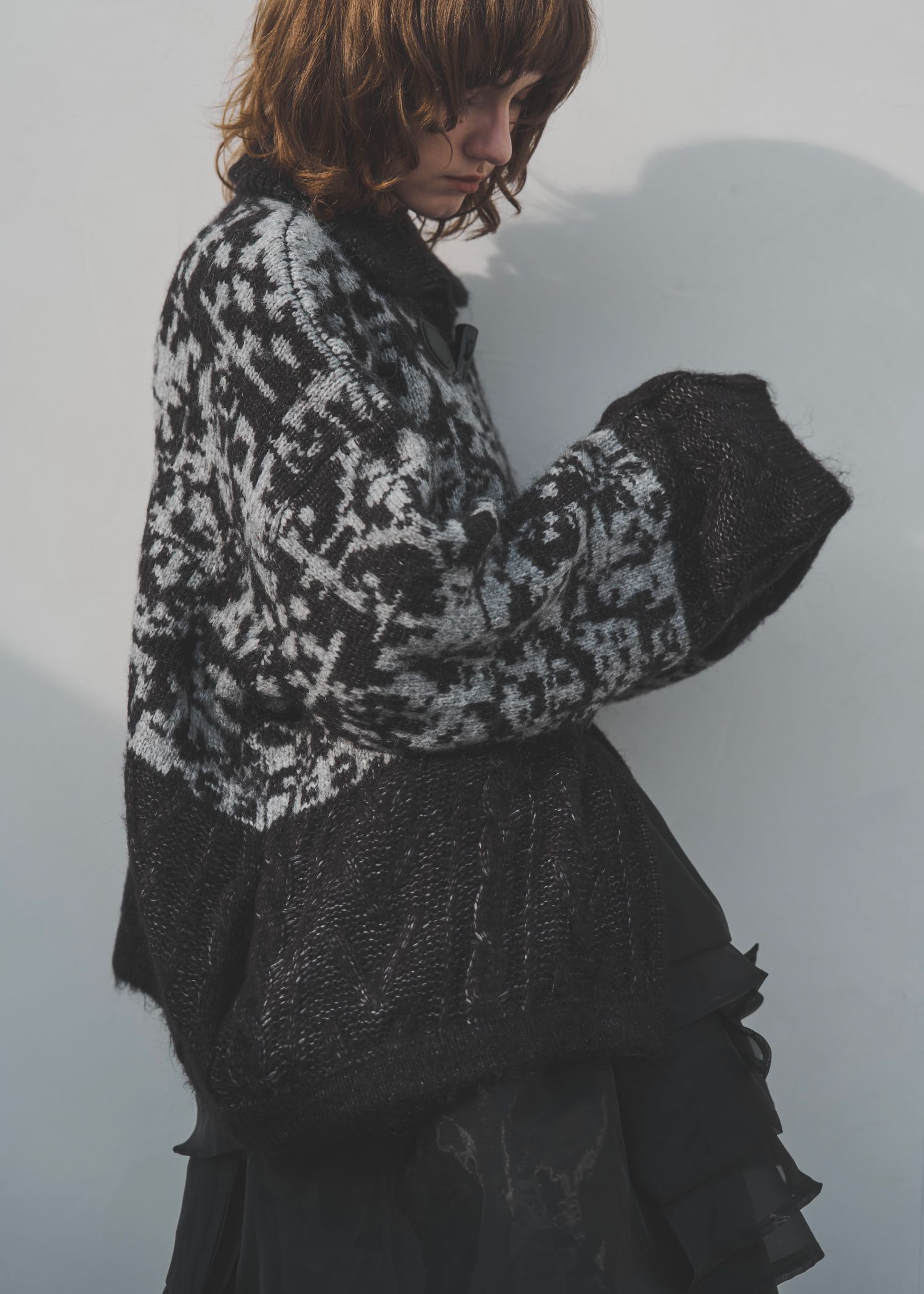 jacquard & cable placement  toggle knit