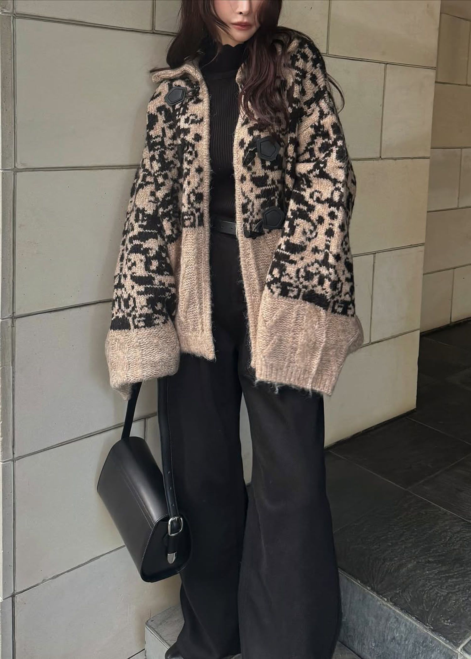 jacquard & cable placement  toggle knit