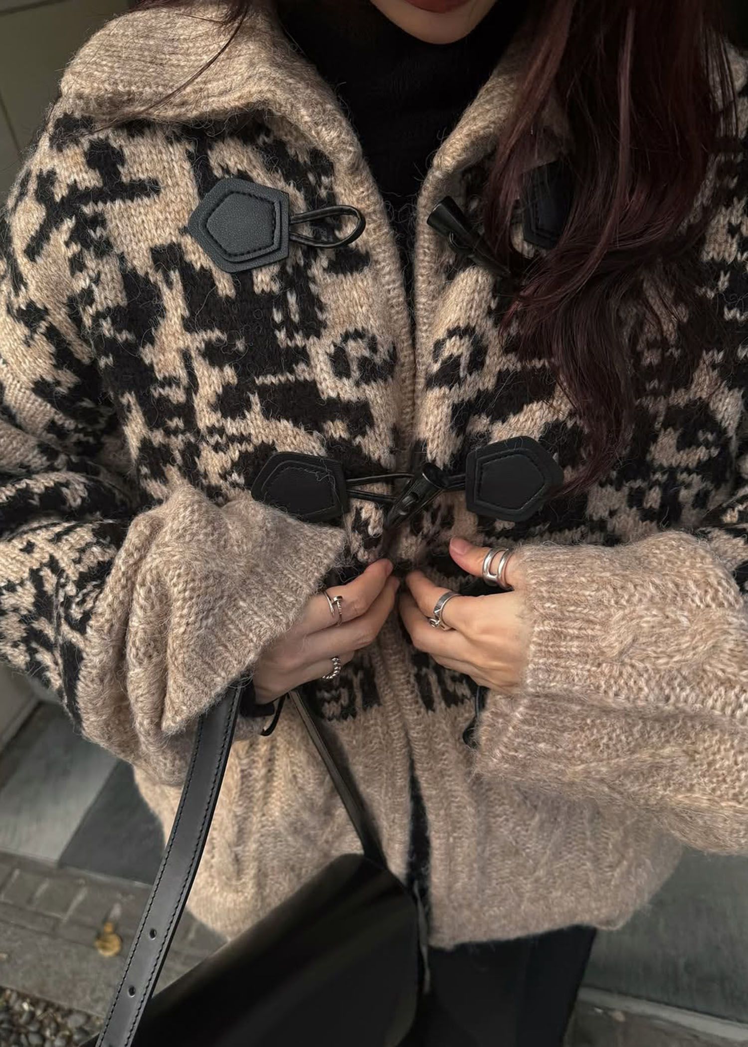 jacquard & cable placement  toggle knit