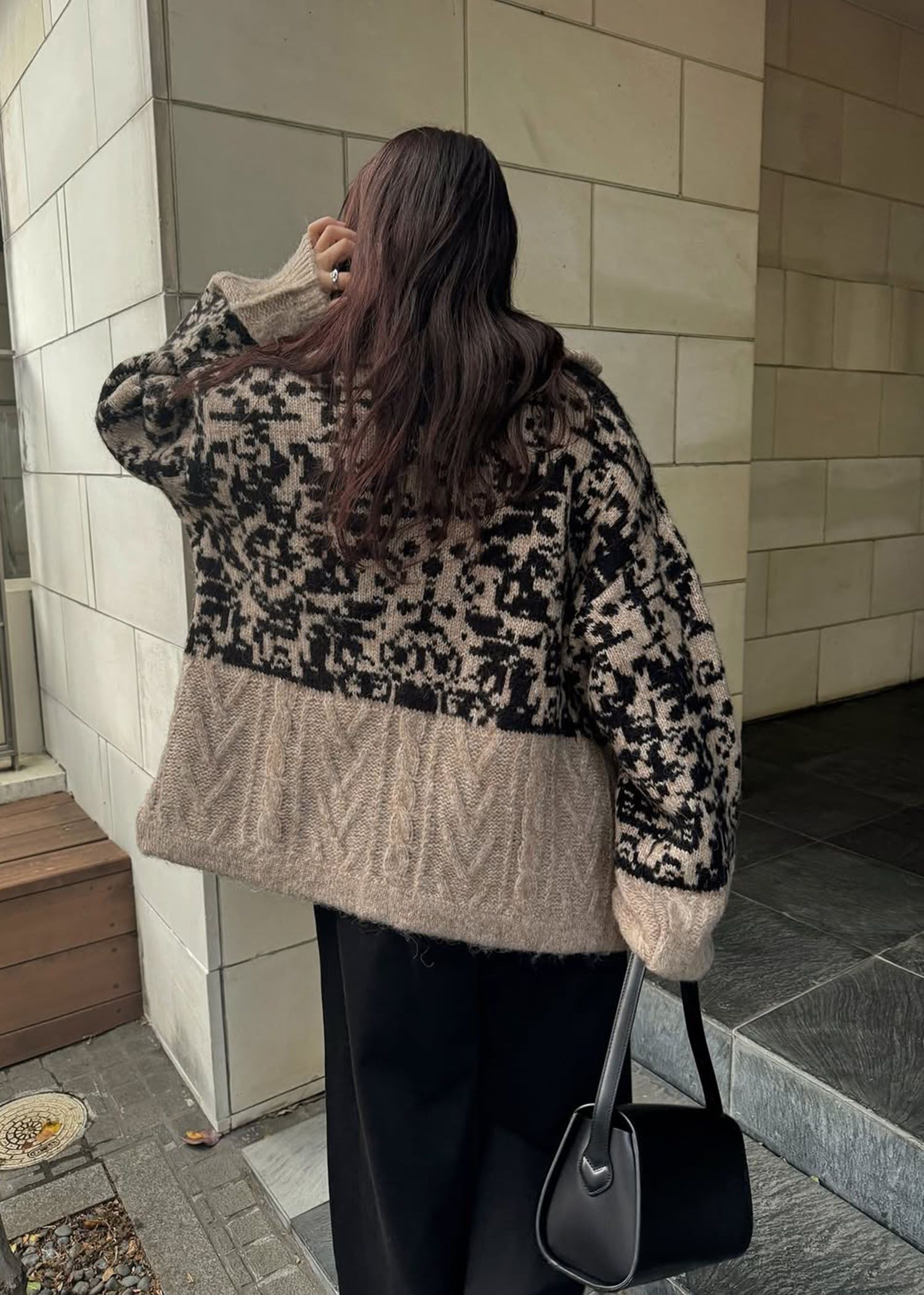 jacquard & cable placement  toggle knit