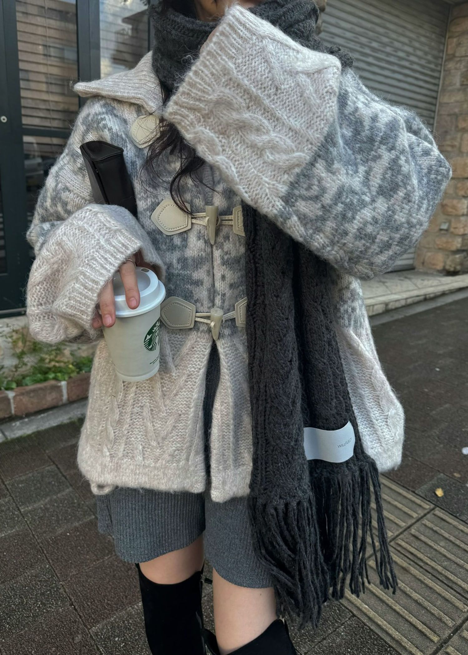 jacquard & cable placement  toggle knit