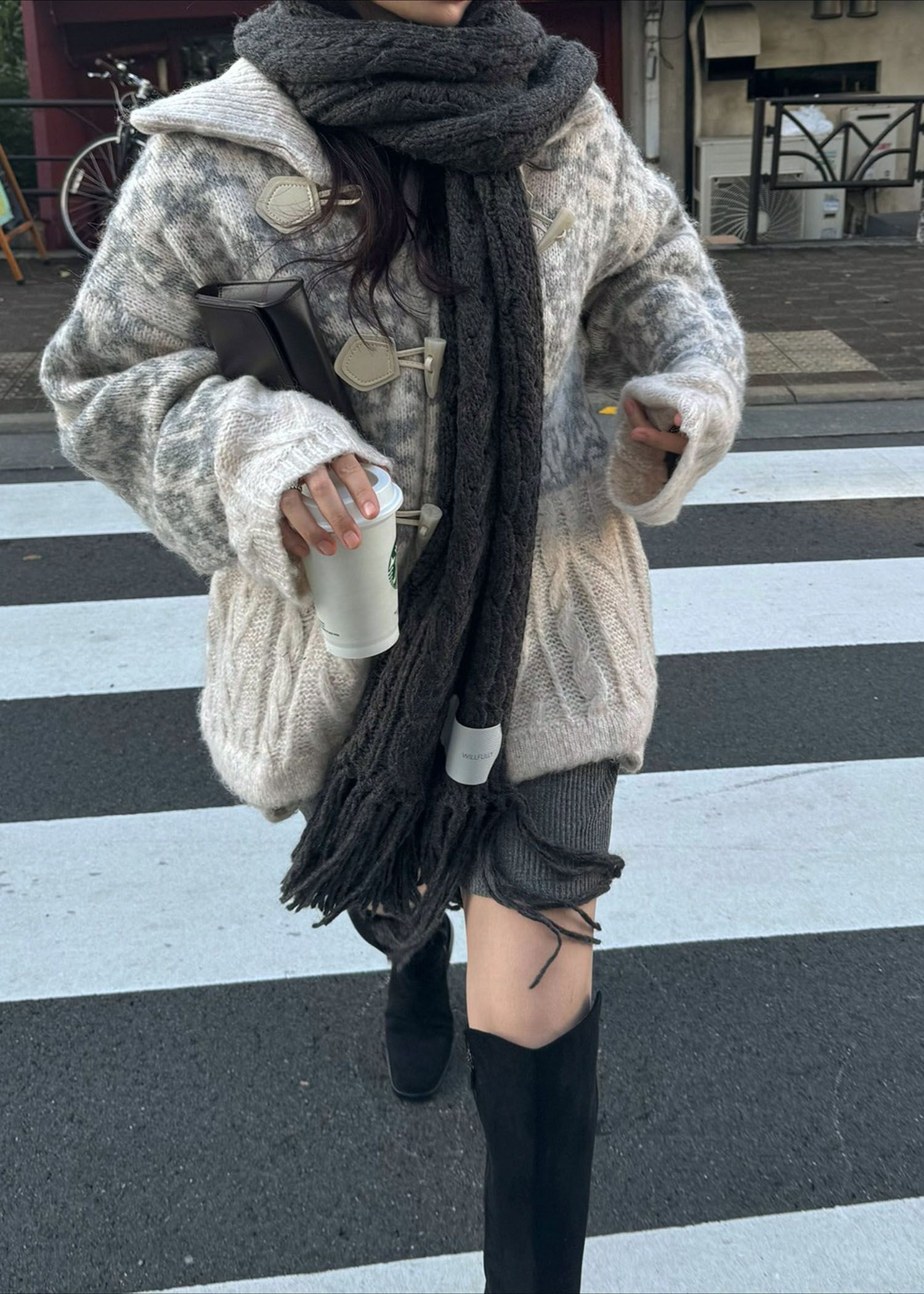 jacquard & cable placement  toggle knit