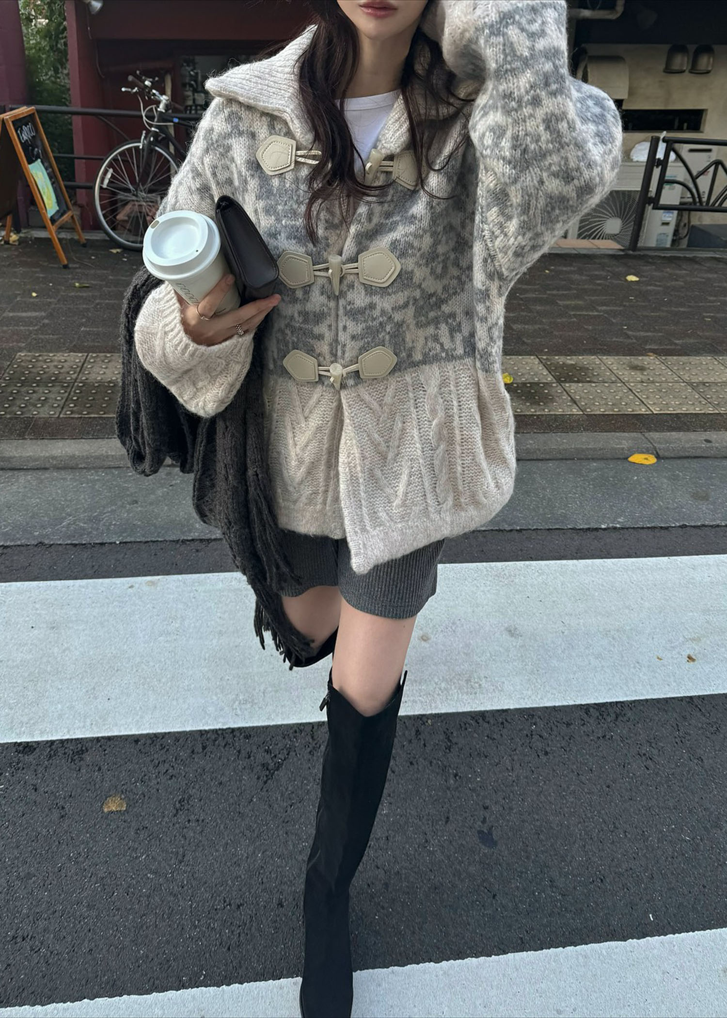 jacquard & cable placement  toggle knit