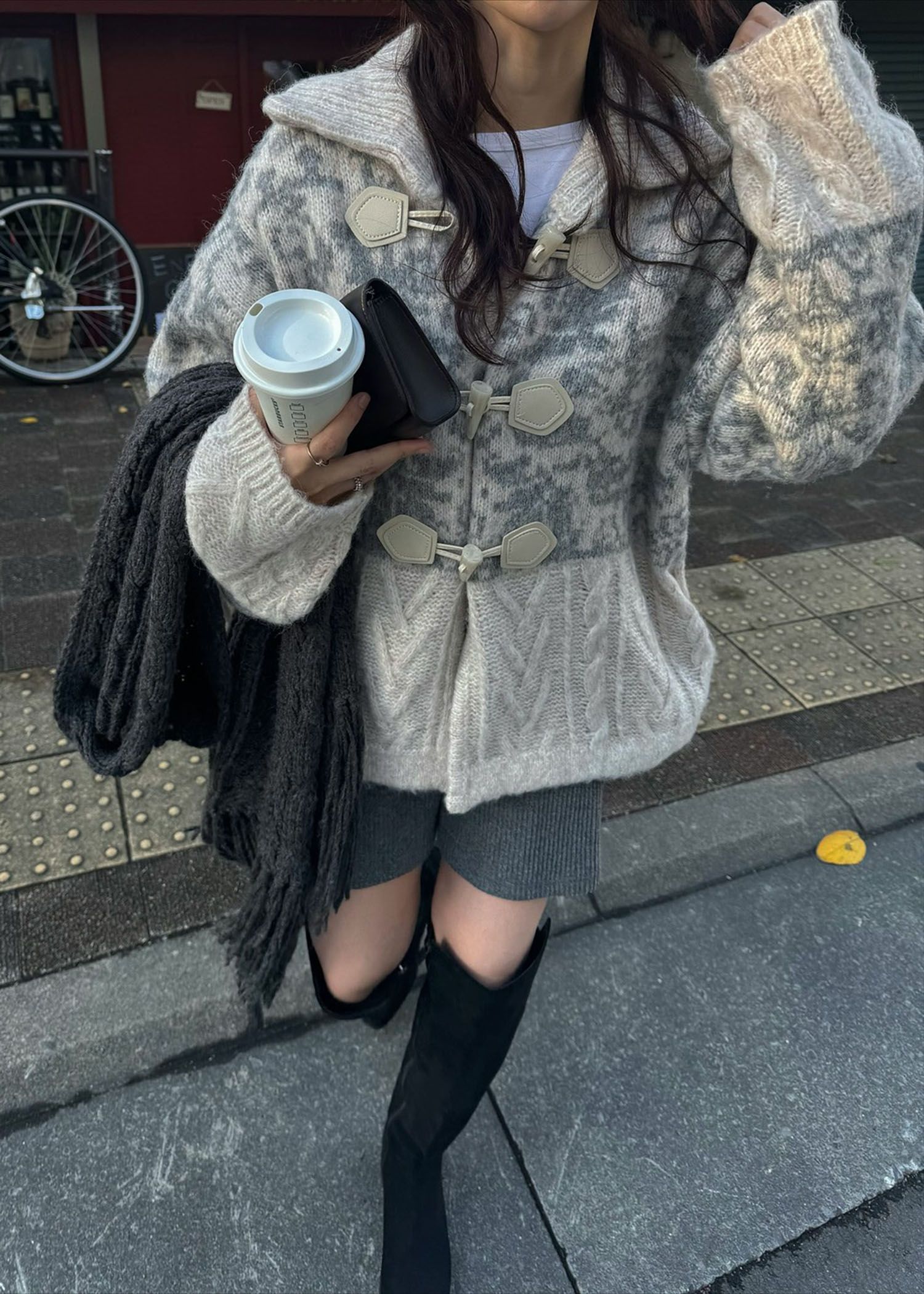 jacquard & cable placement  toggle knit