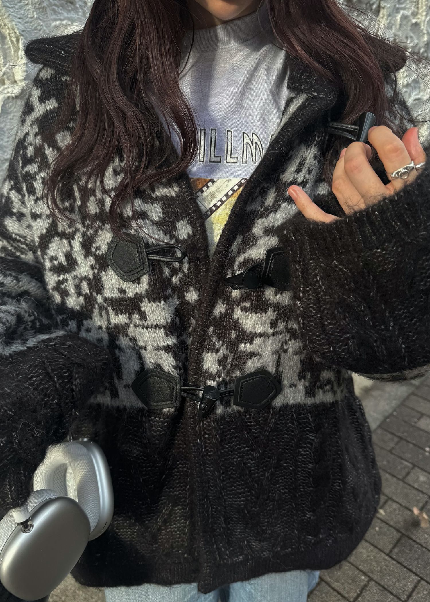 jacquard & cable placement  toggle knit