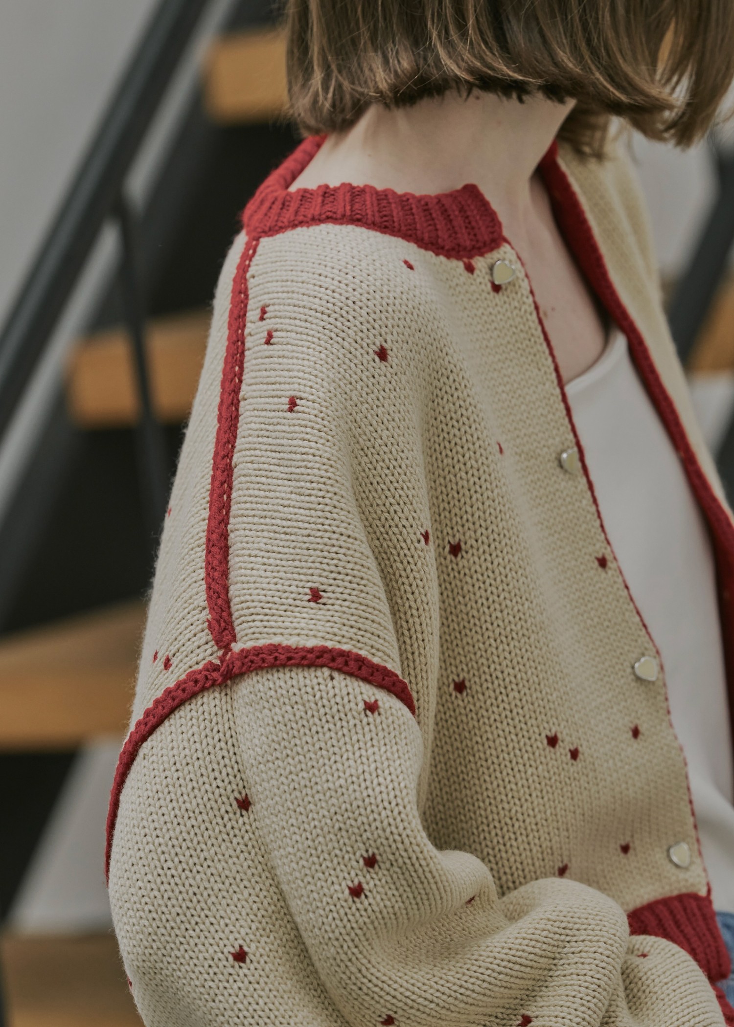 ウィルフリー　heart dot jacquard cardiganタン WILLFULLY official web store（ウィルフリーコウシキツウハン