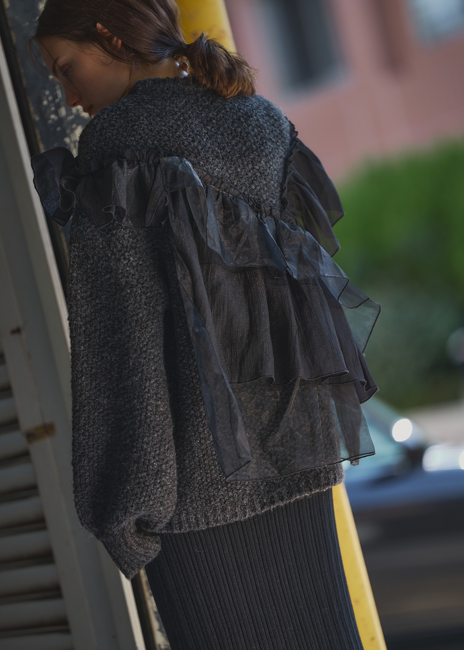 random frill placement volume sleeve knit