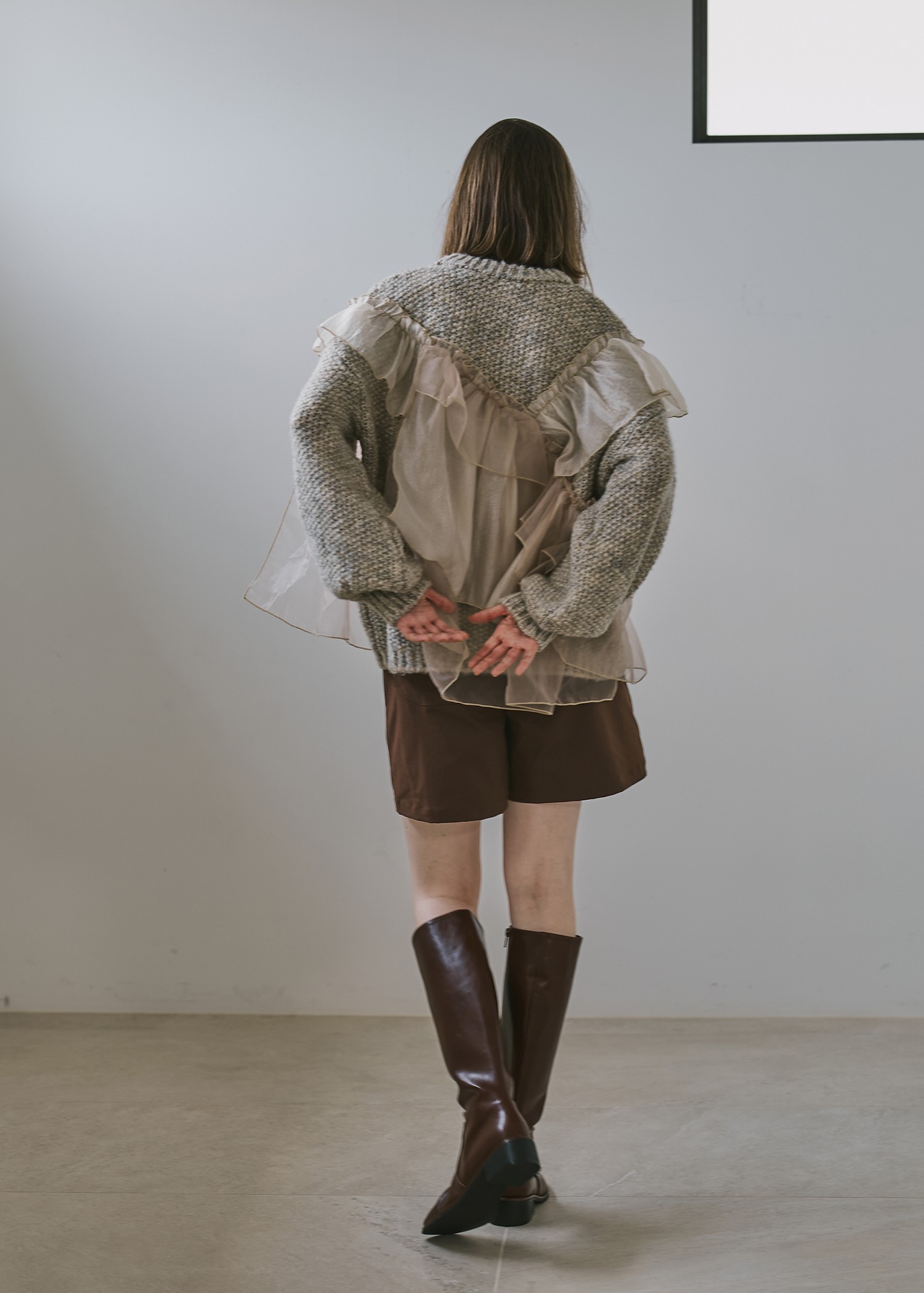 random frill placement volume sleeve knit