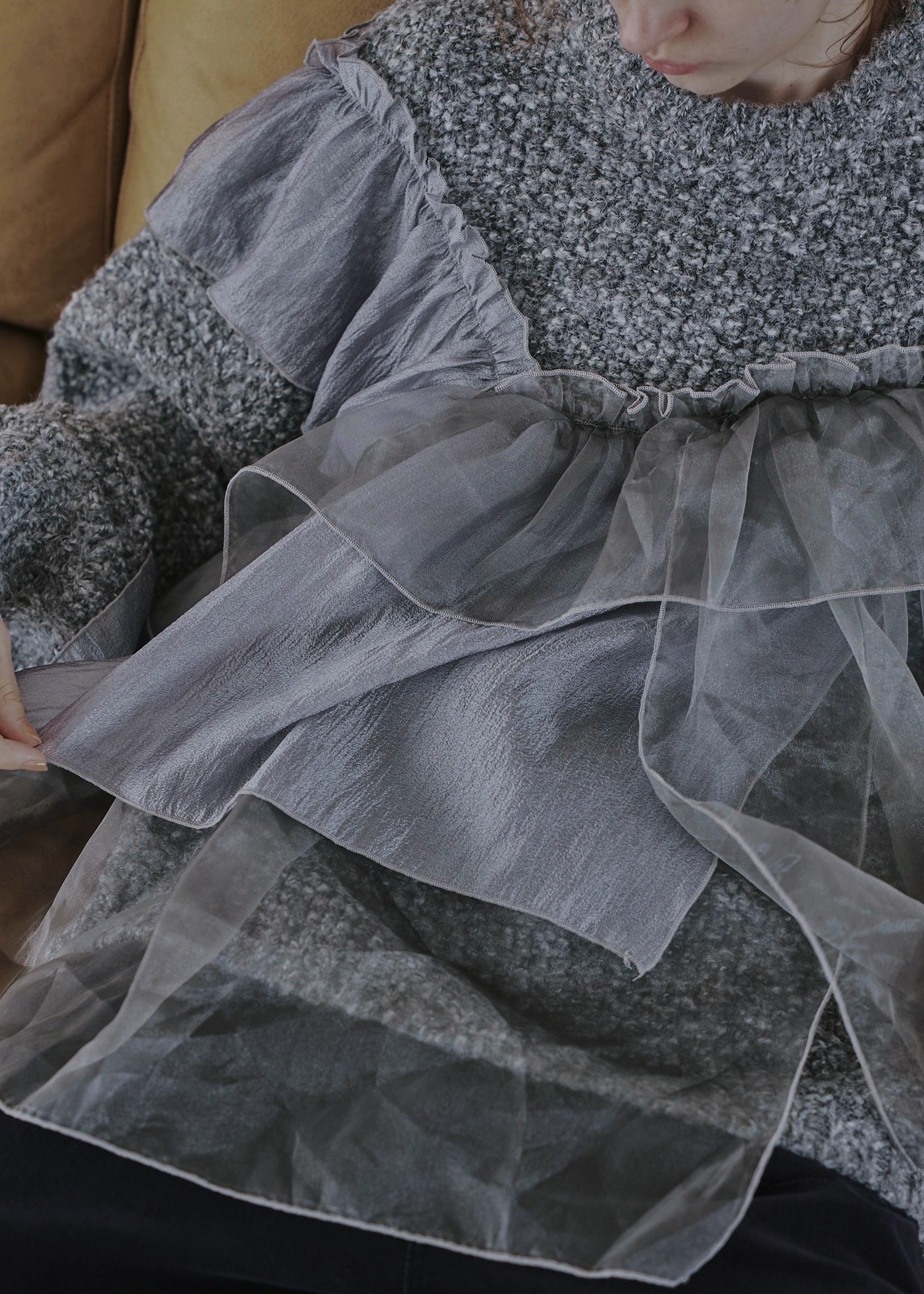 random frill placement volume sleeve knit