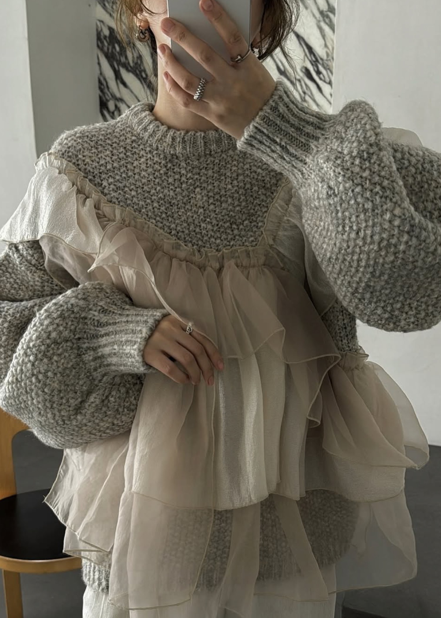 random frill placement volume sleeve knit