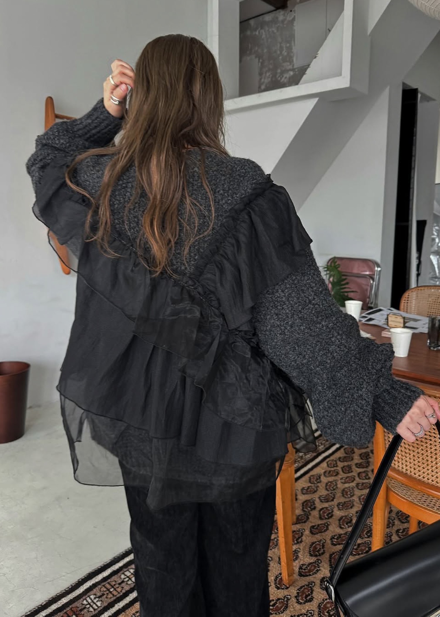 random frill placement volume sleeve knit