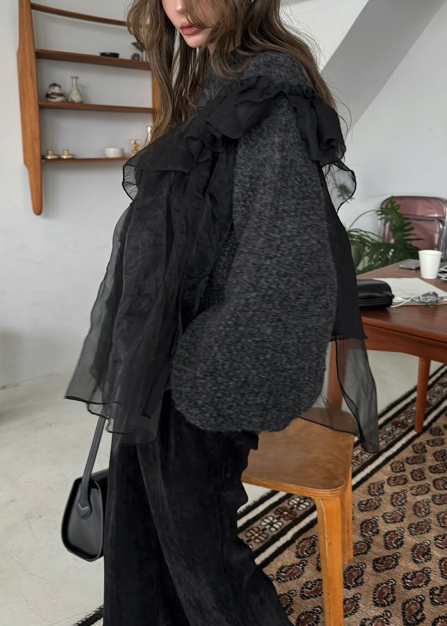 random frill placement volume sleeve knit