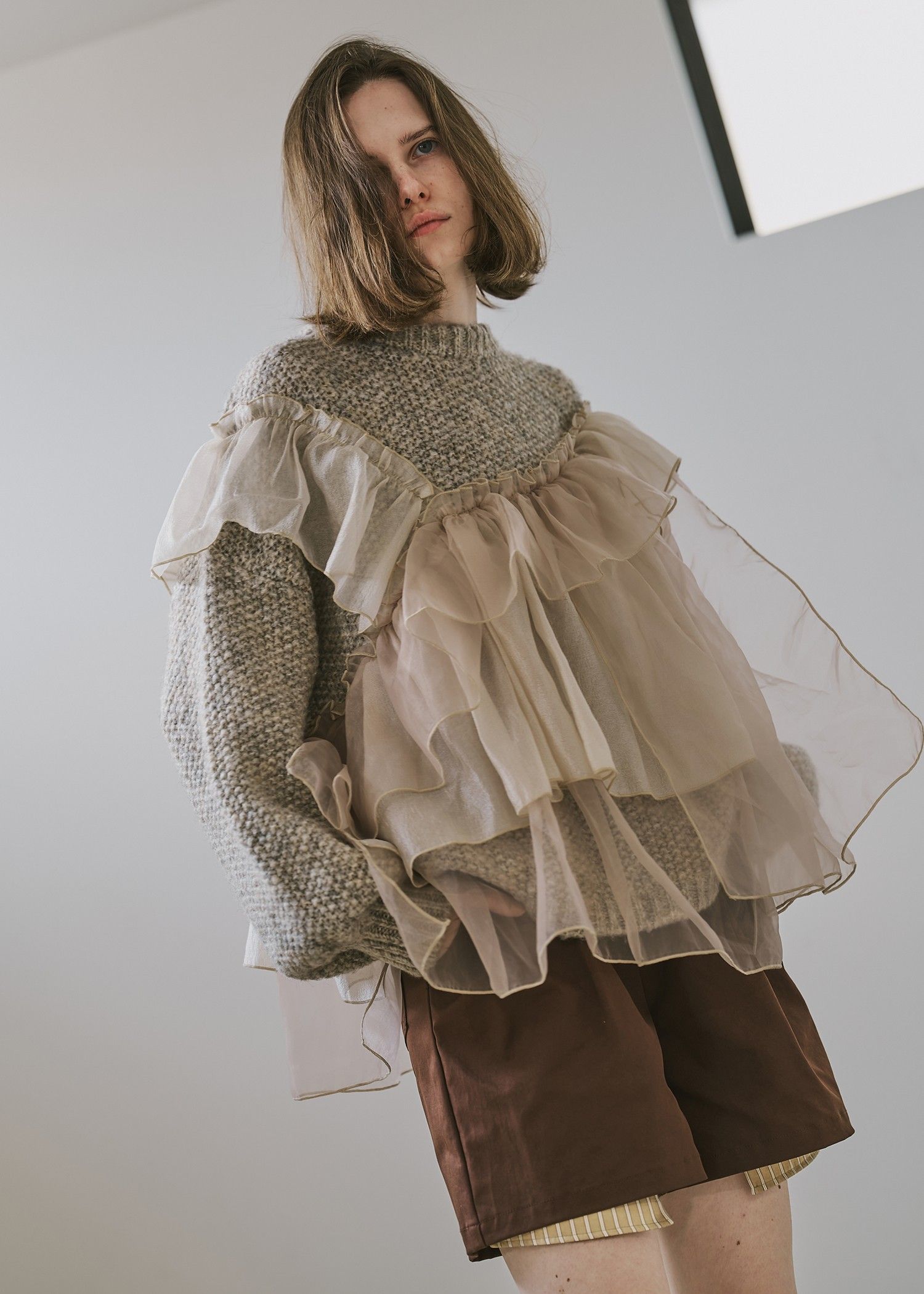 random frill placement volume sleeve knit