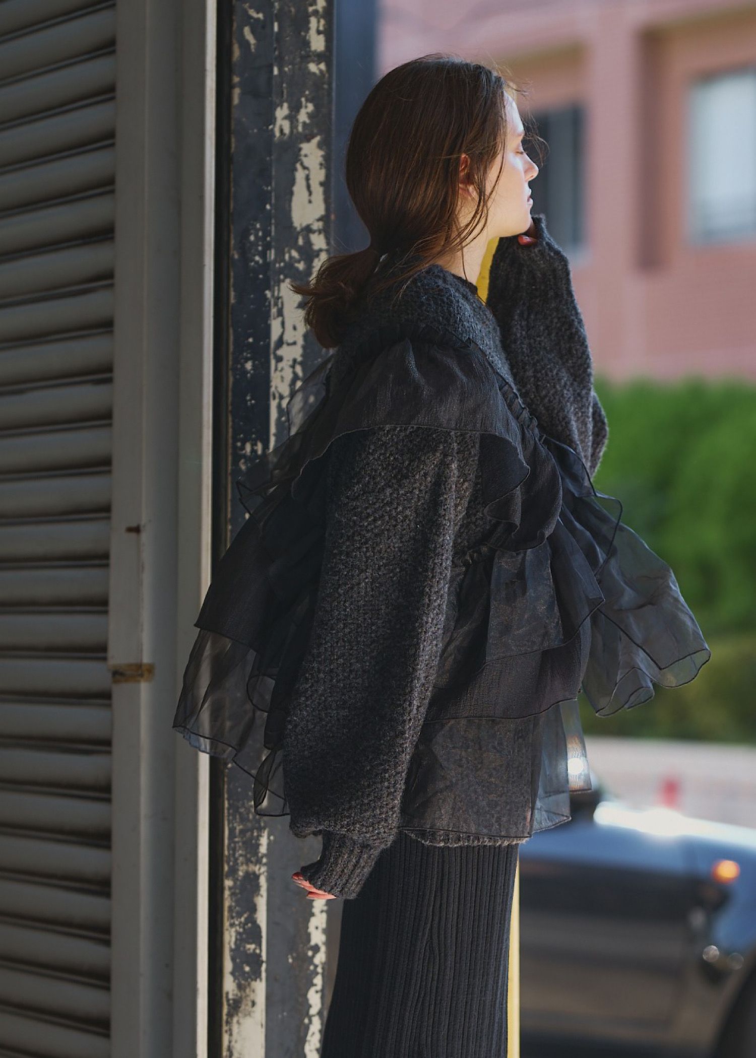 random frill placement volume sleeve knit