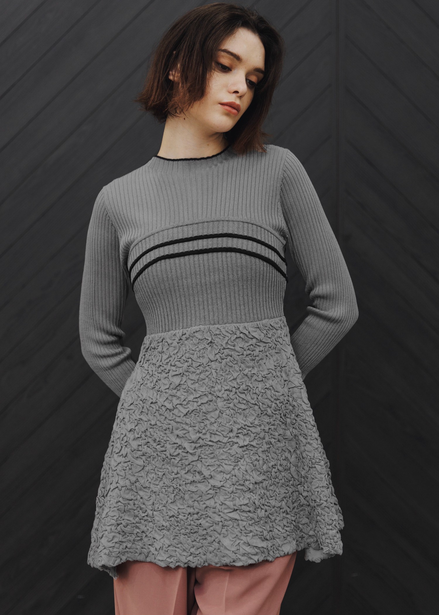 sheer lame peplum blister jacquard knit