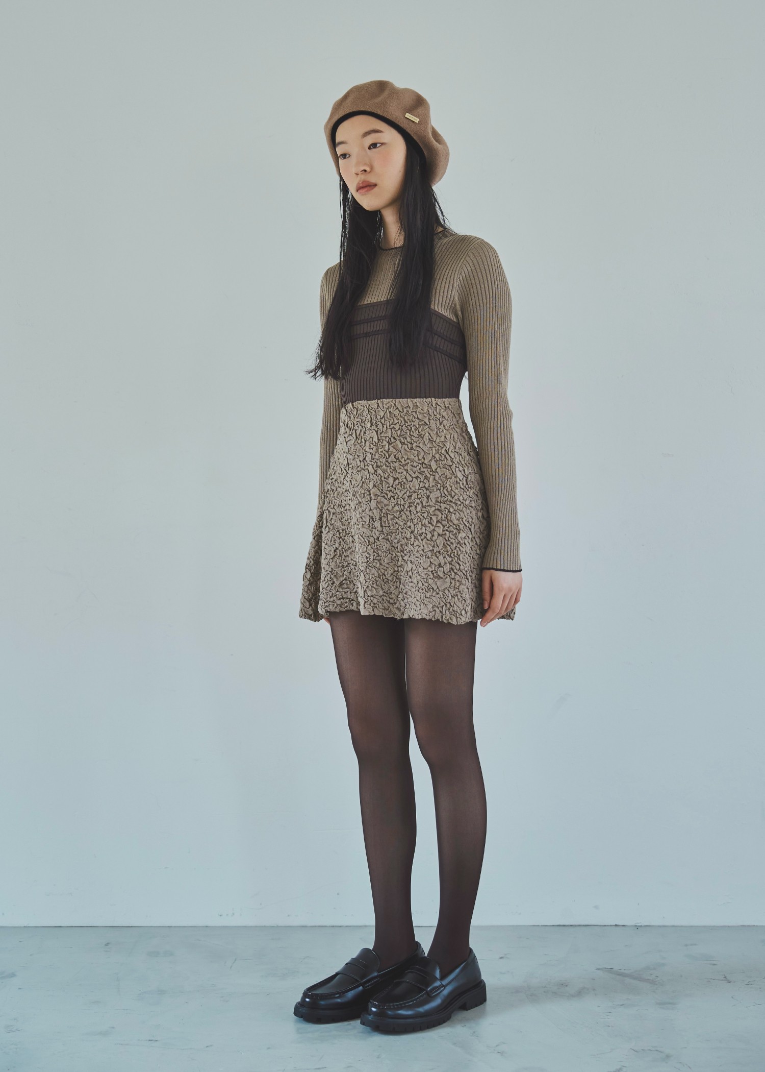 sheer lame peplum blister jacquard knit