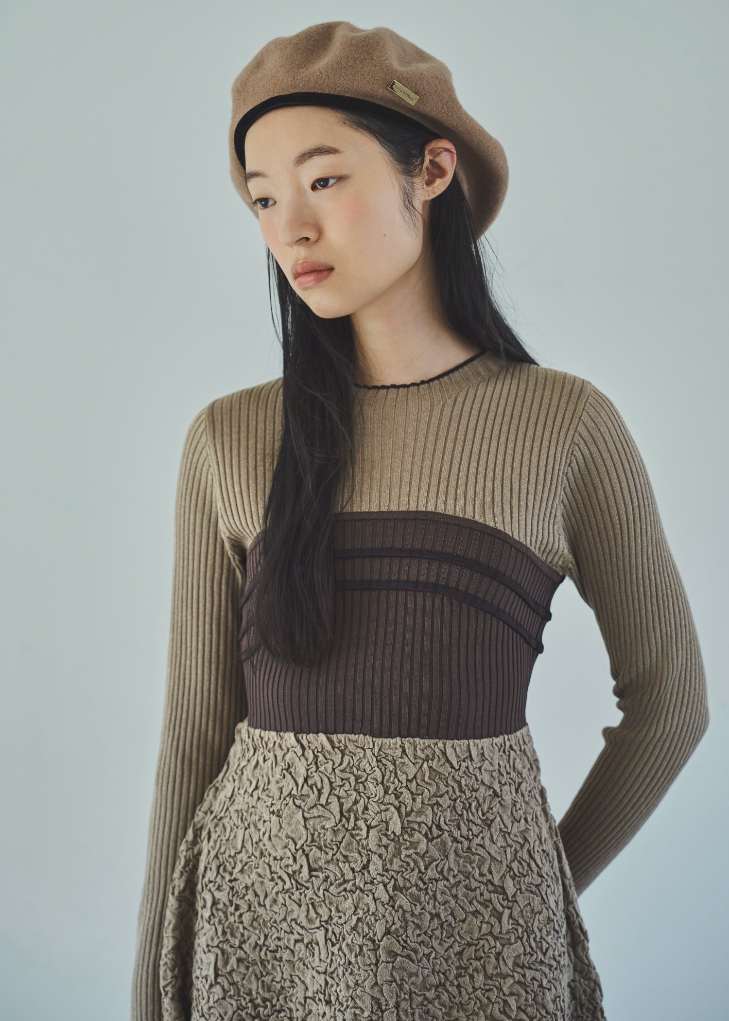 sheer lame peplum blister jacquard knit
