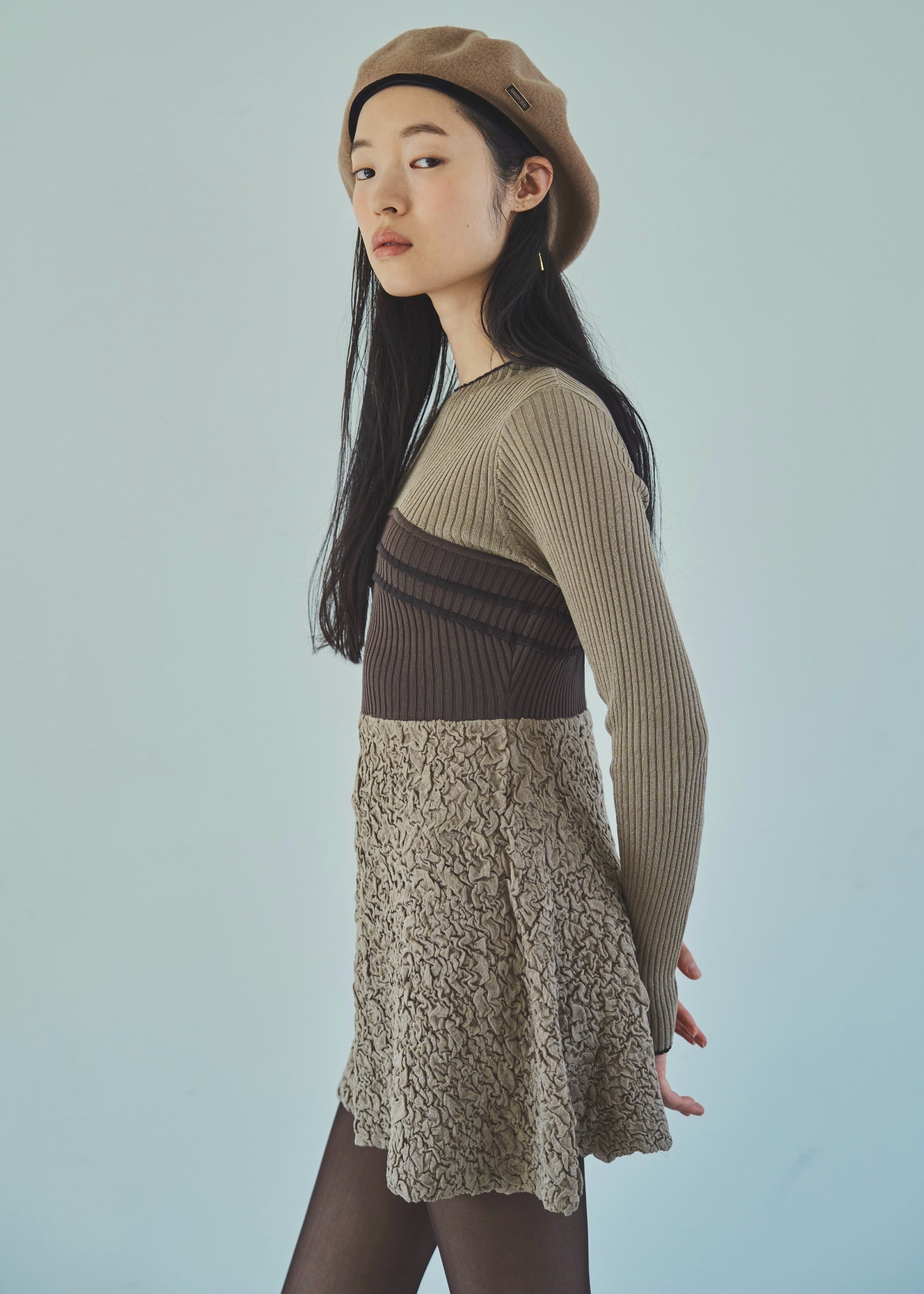 sheer lame peplum blister jacquard knit