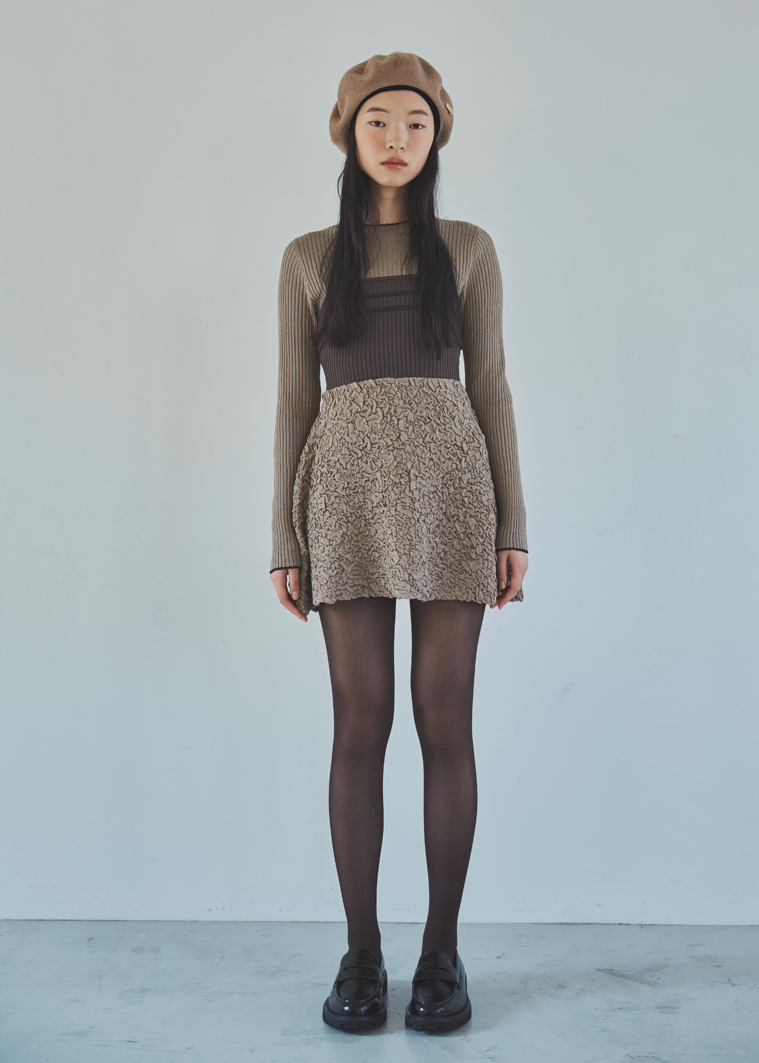 sheer lame peplum blister jacquard knit