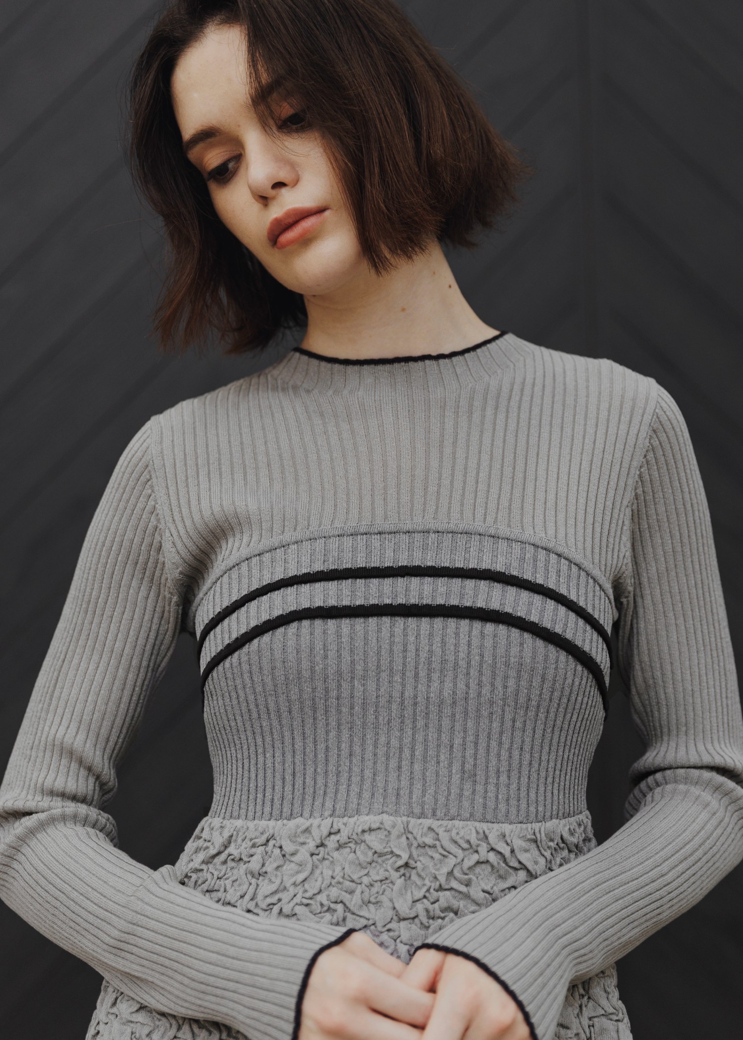 sheer lame peplum blister jacquard knit