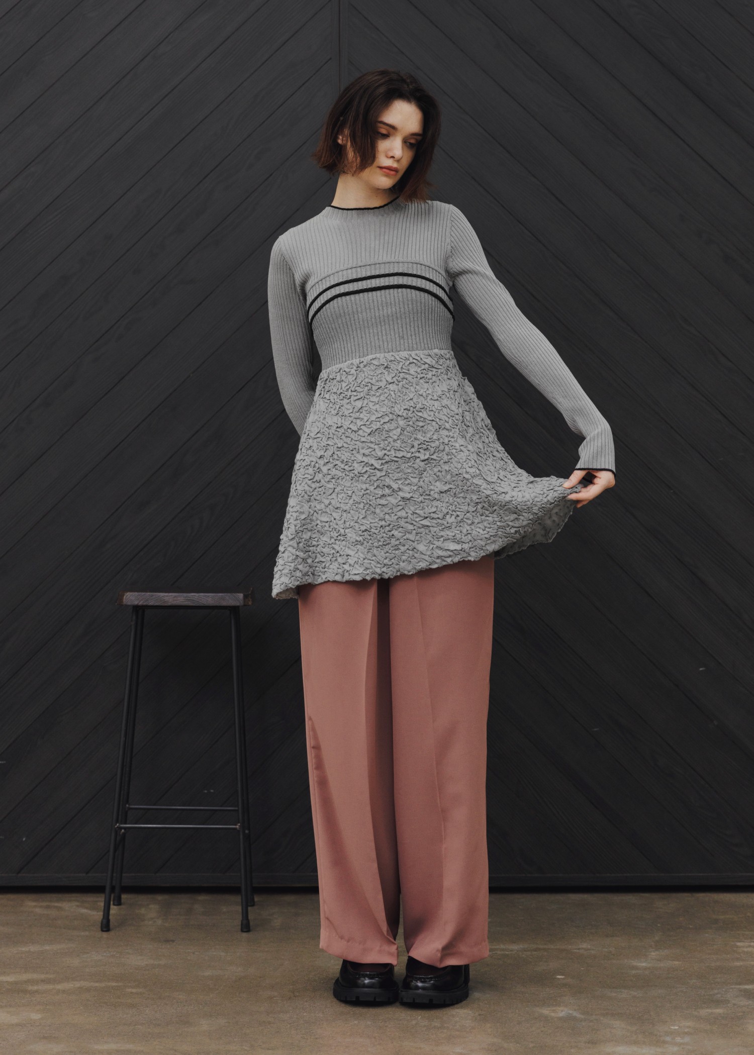 sheer lame peplum blister jacquard knit