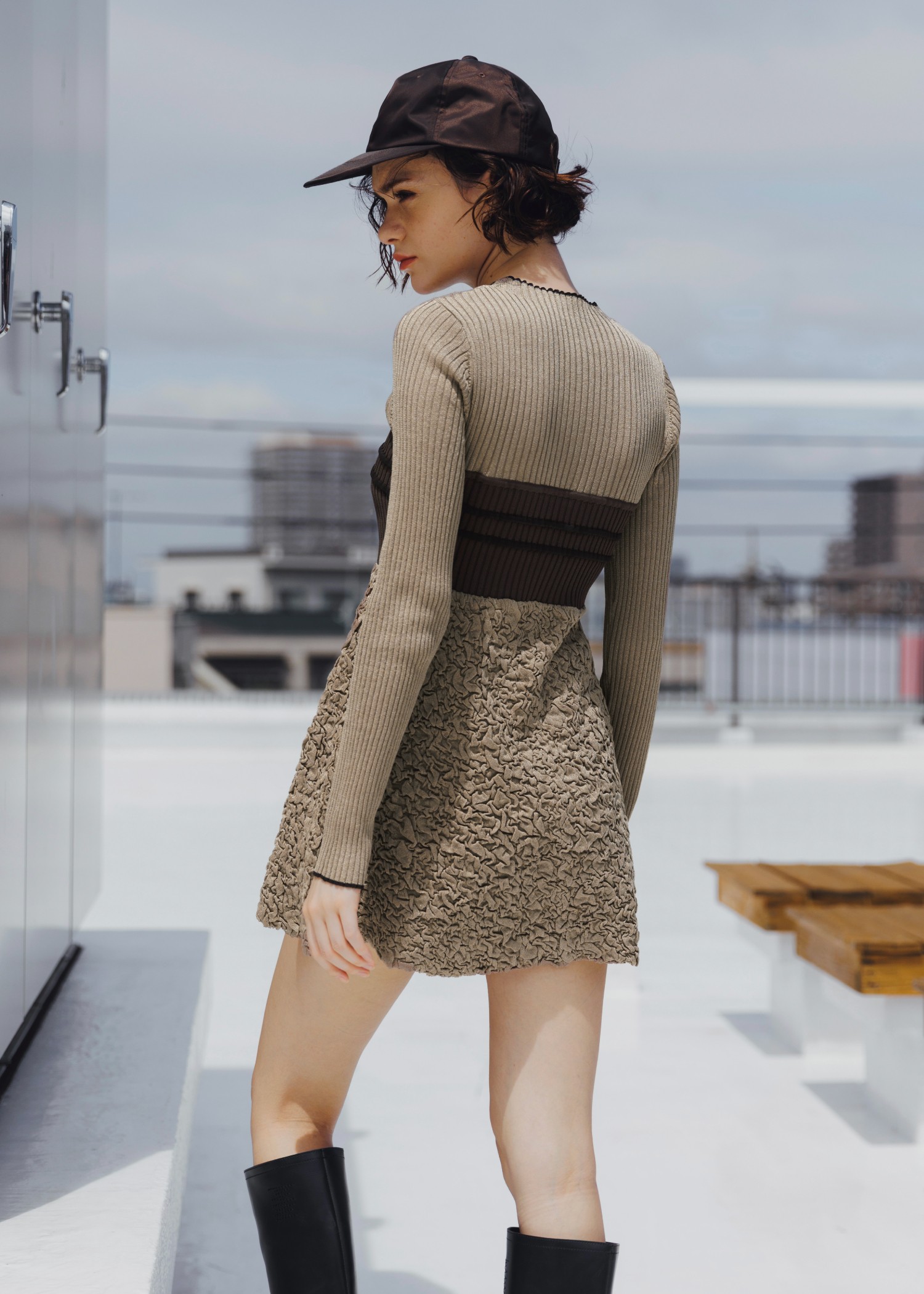 sheer lame peplum blister jacquard knit