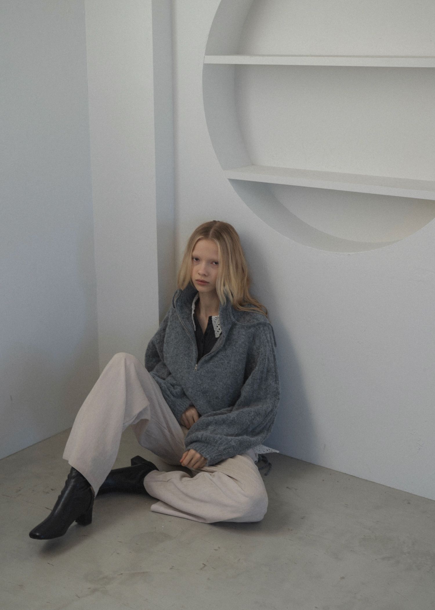 half zip cropped knit pullover