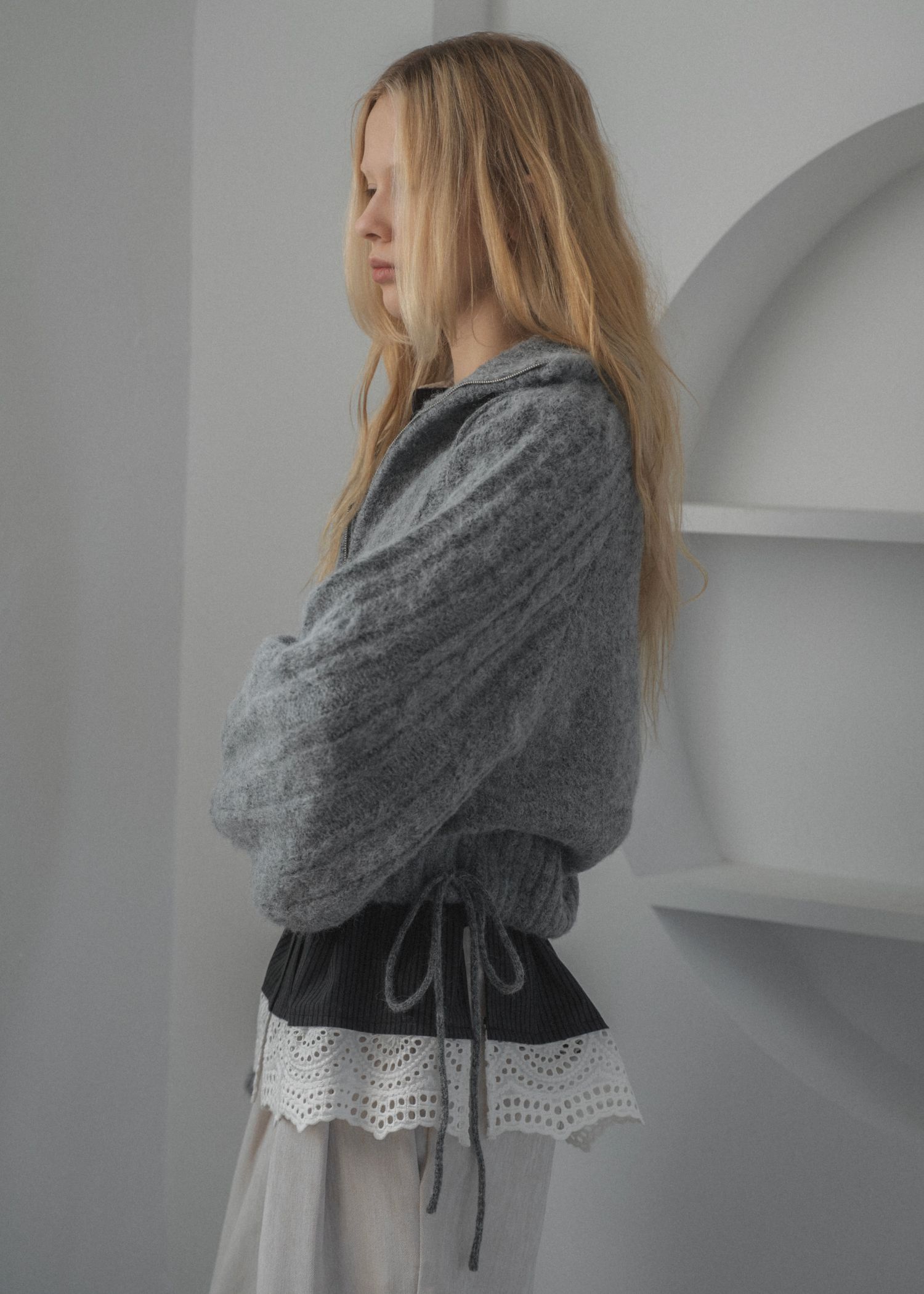 half zip cropped knit pullover