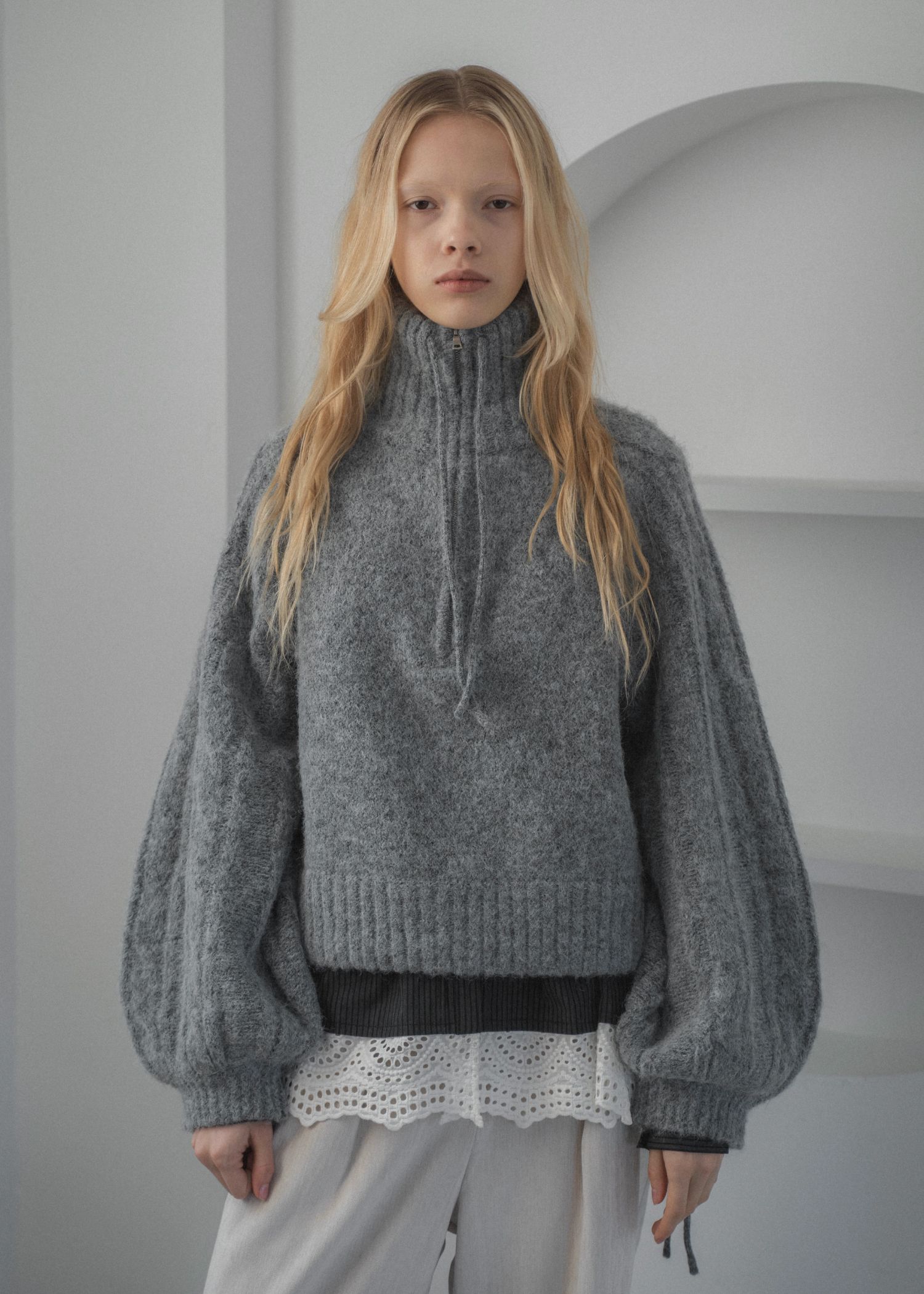 half zip cropped knit pullover