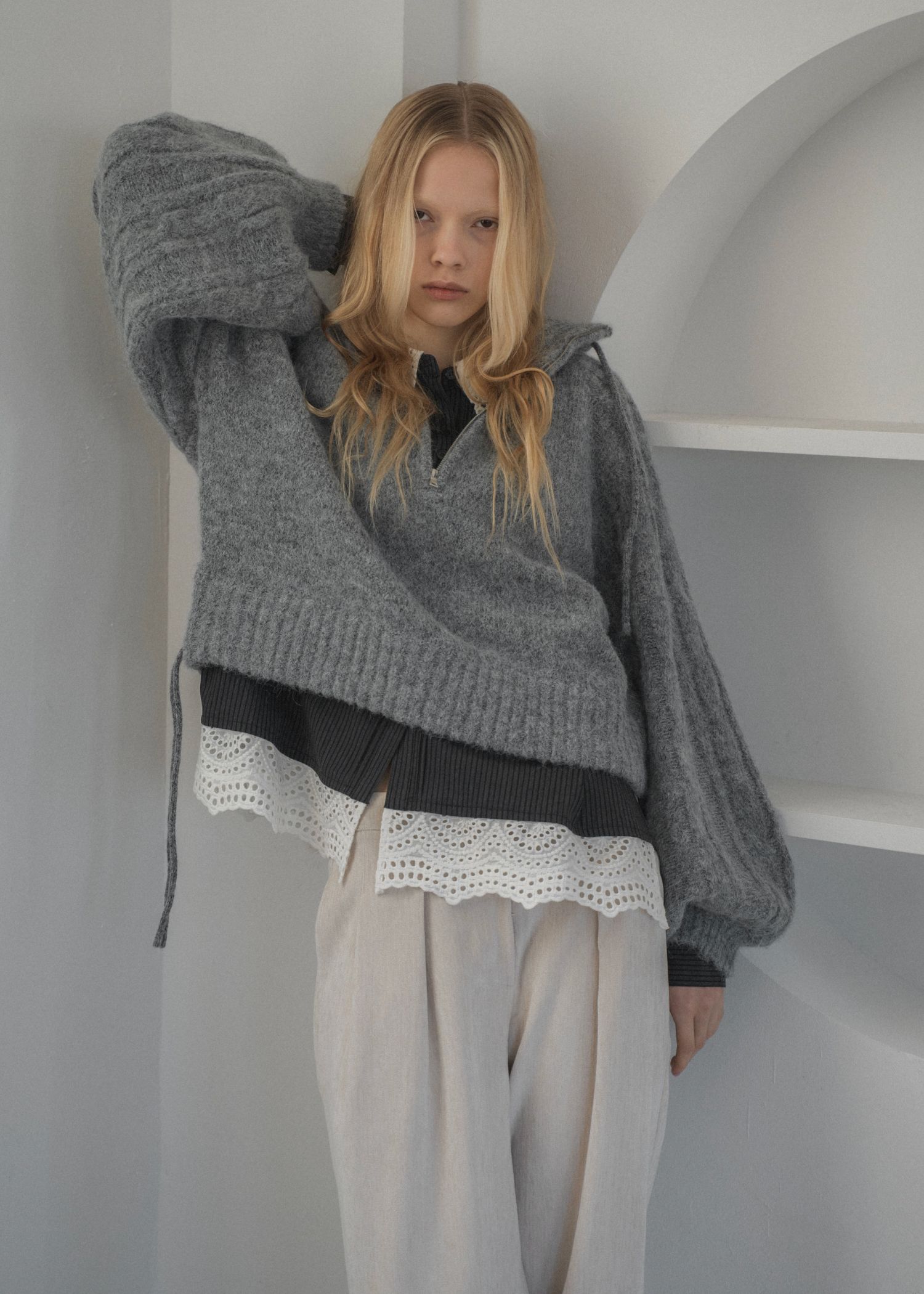 half zip cropped knit pullover