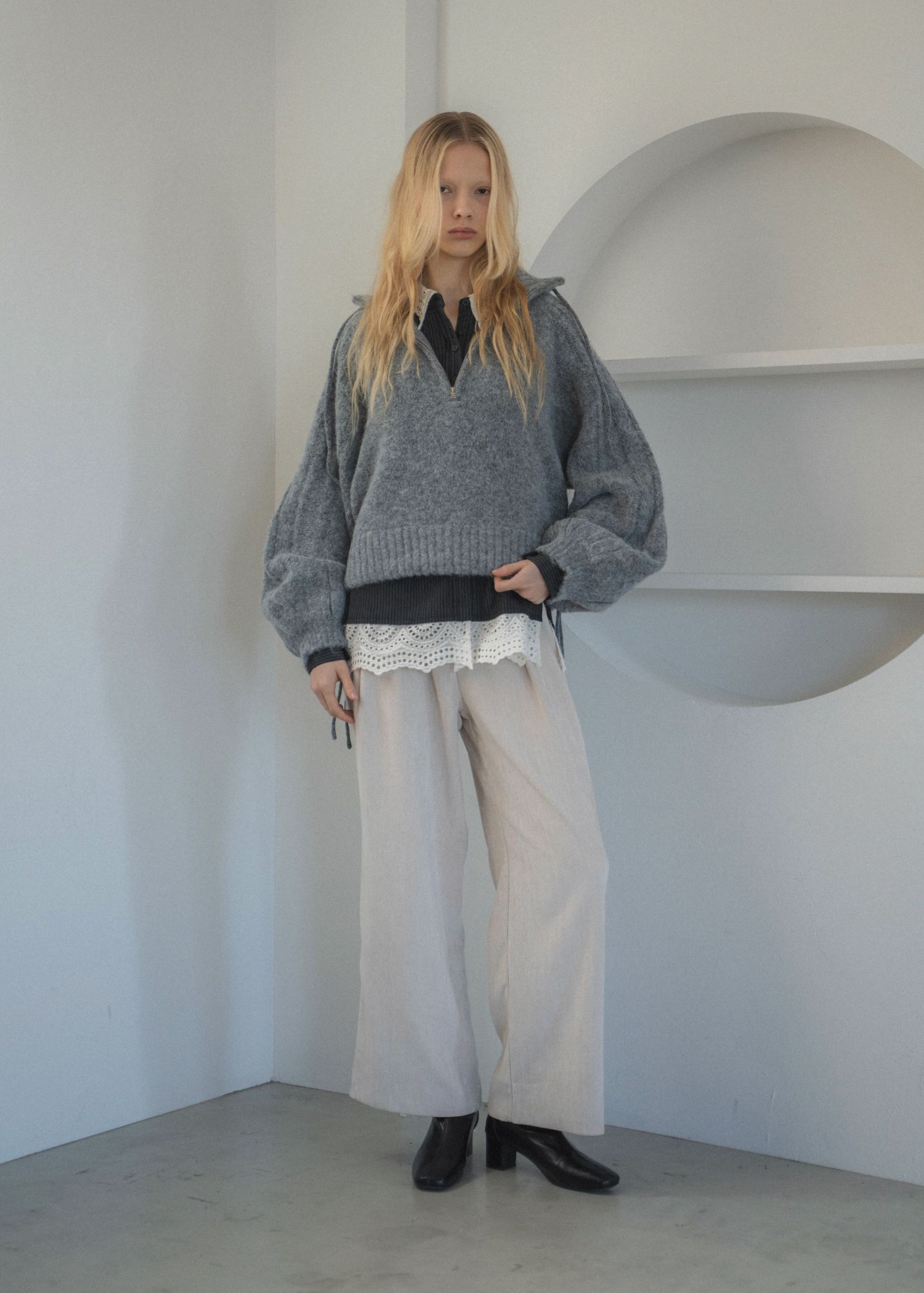 half zip cropped knit pullover