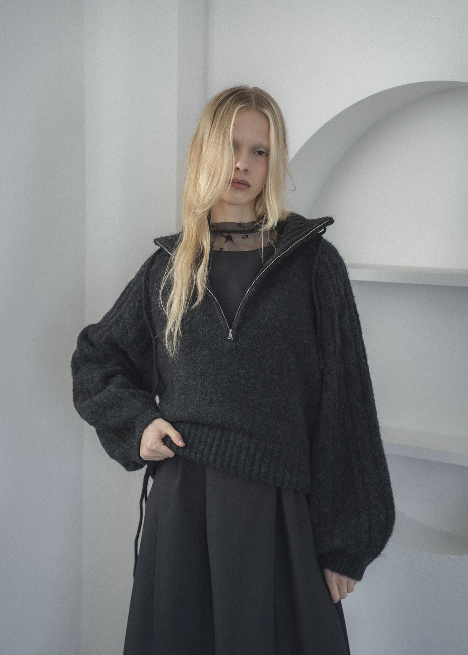 half zip cropped knit pullover