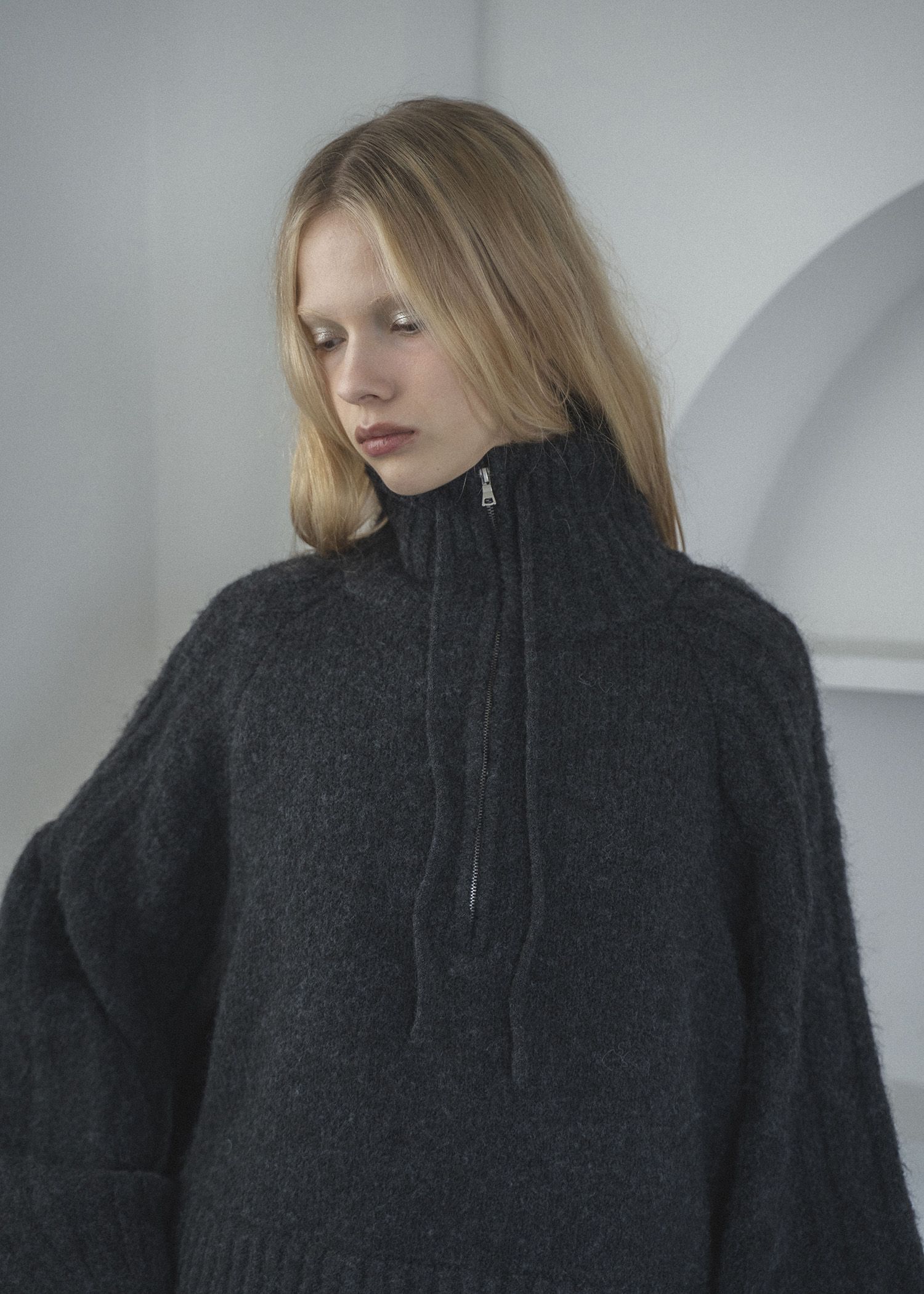 half zip cropped knit pullover