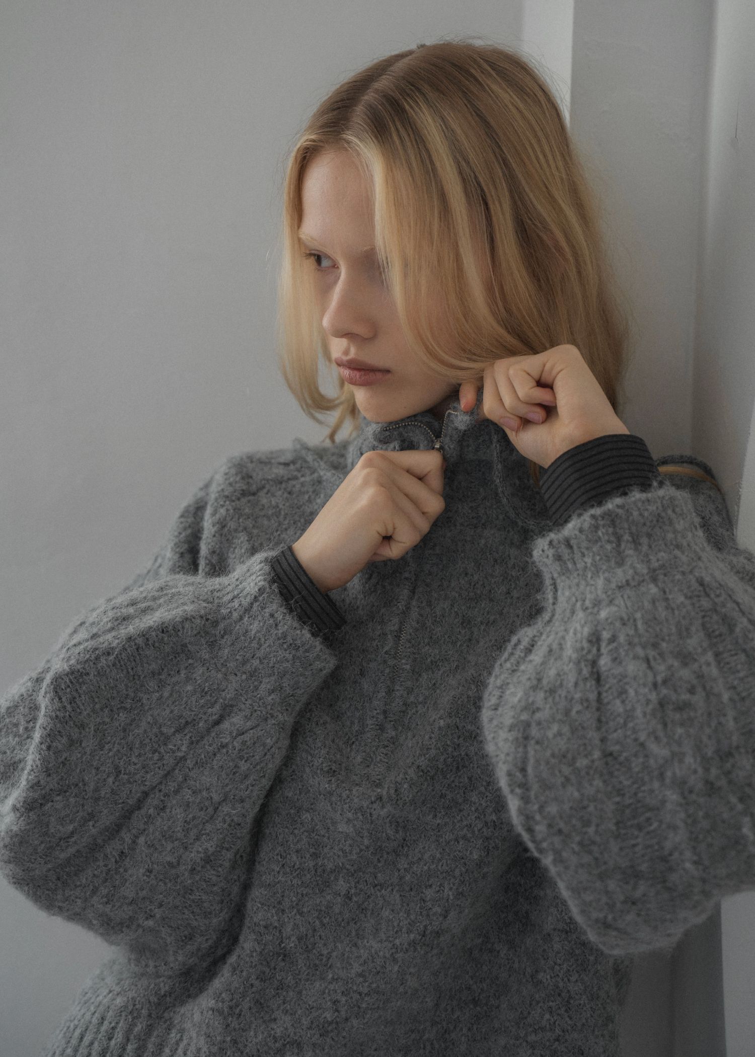 half zip cropped knit pullover