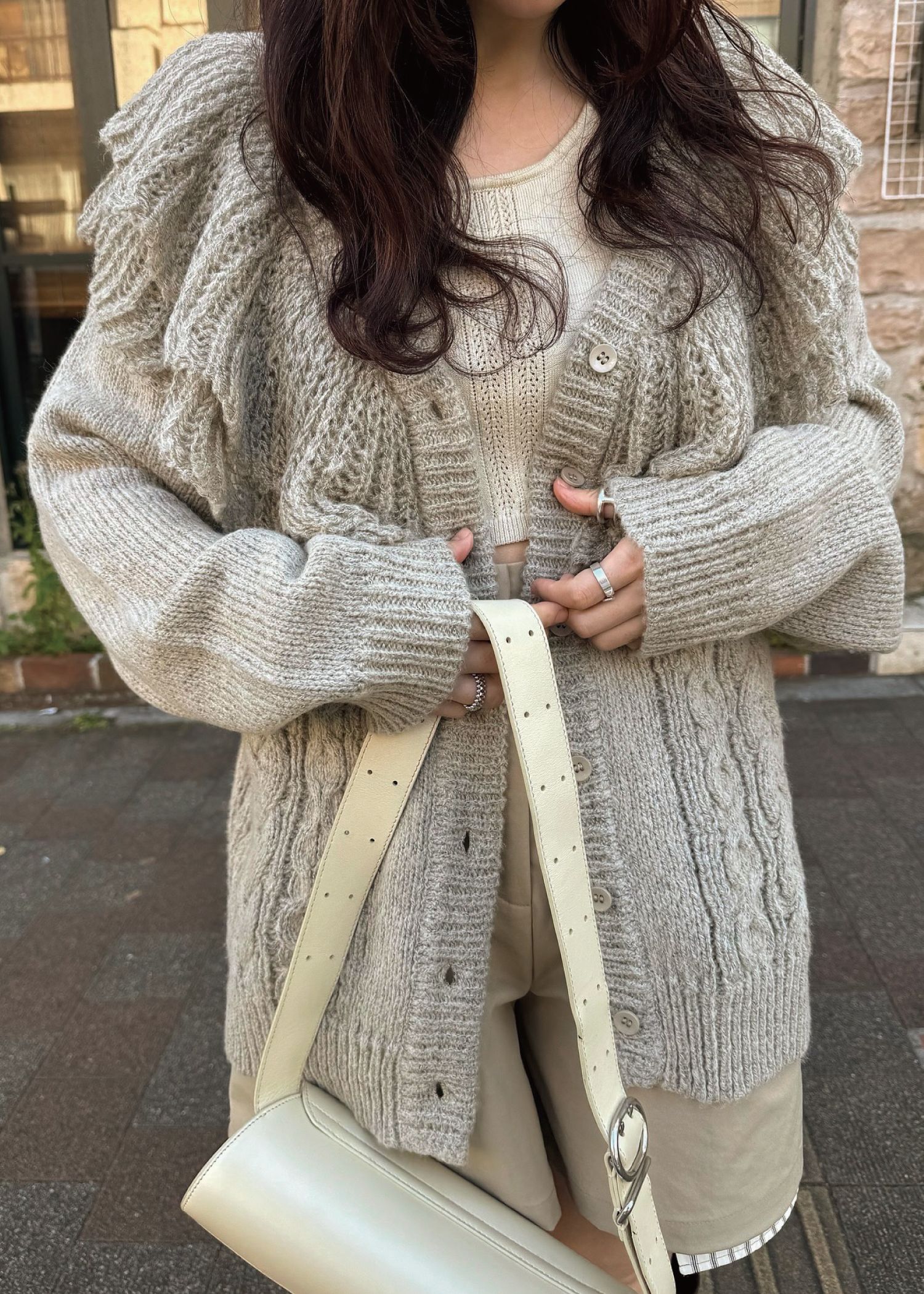 WILLFULLY shoulder frill cable ニットカーディガン WILLFULLY official web store（ウィルフリーコウシキツウハン）商品