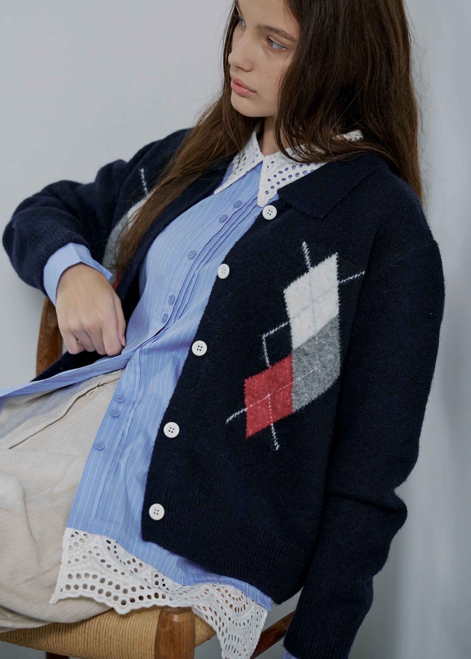 chic soft touch argyle knit cardigan