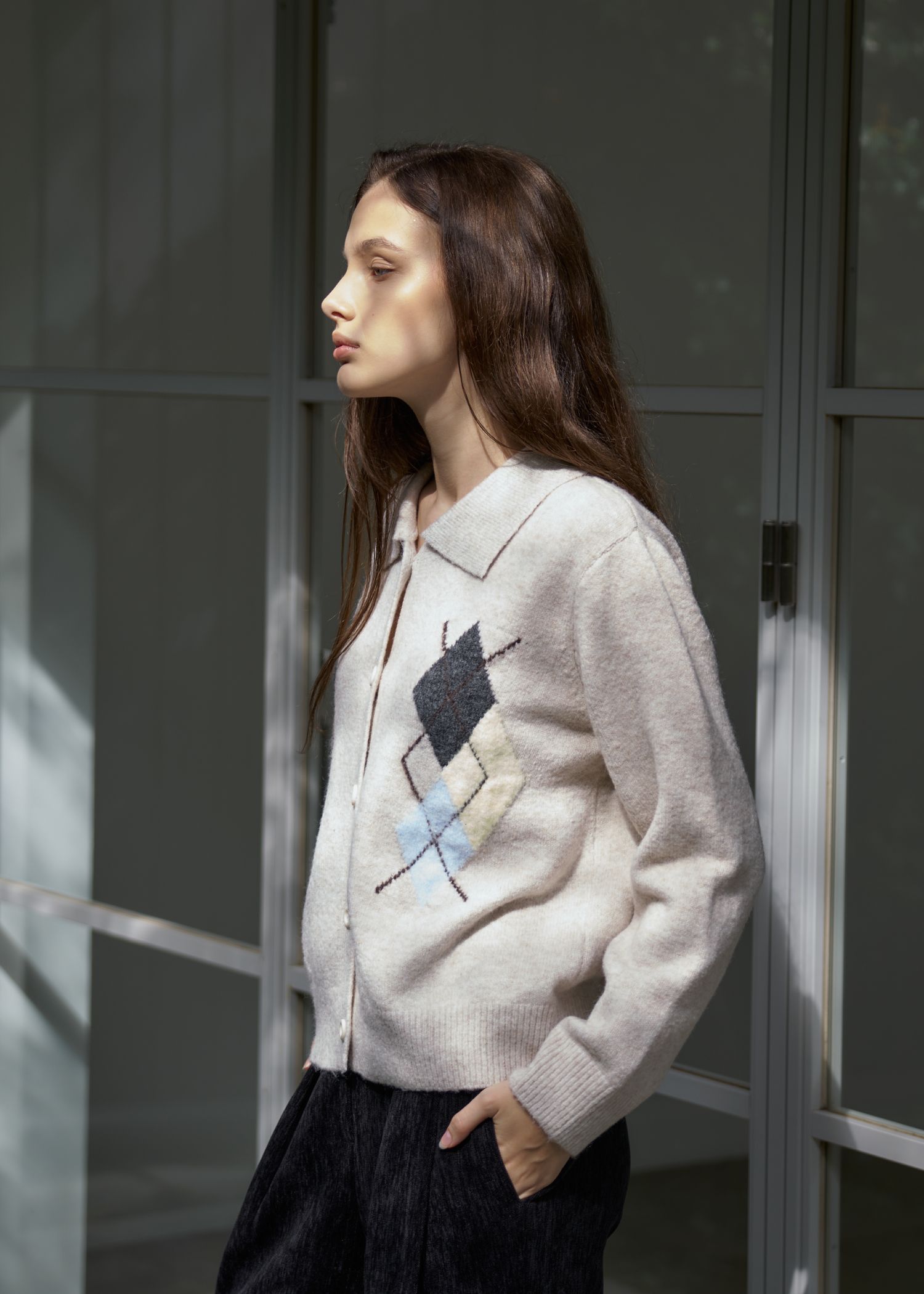 chic soft touch argyle knit cardigan