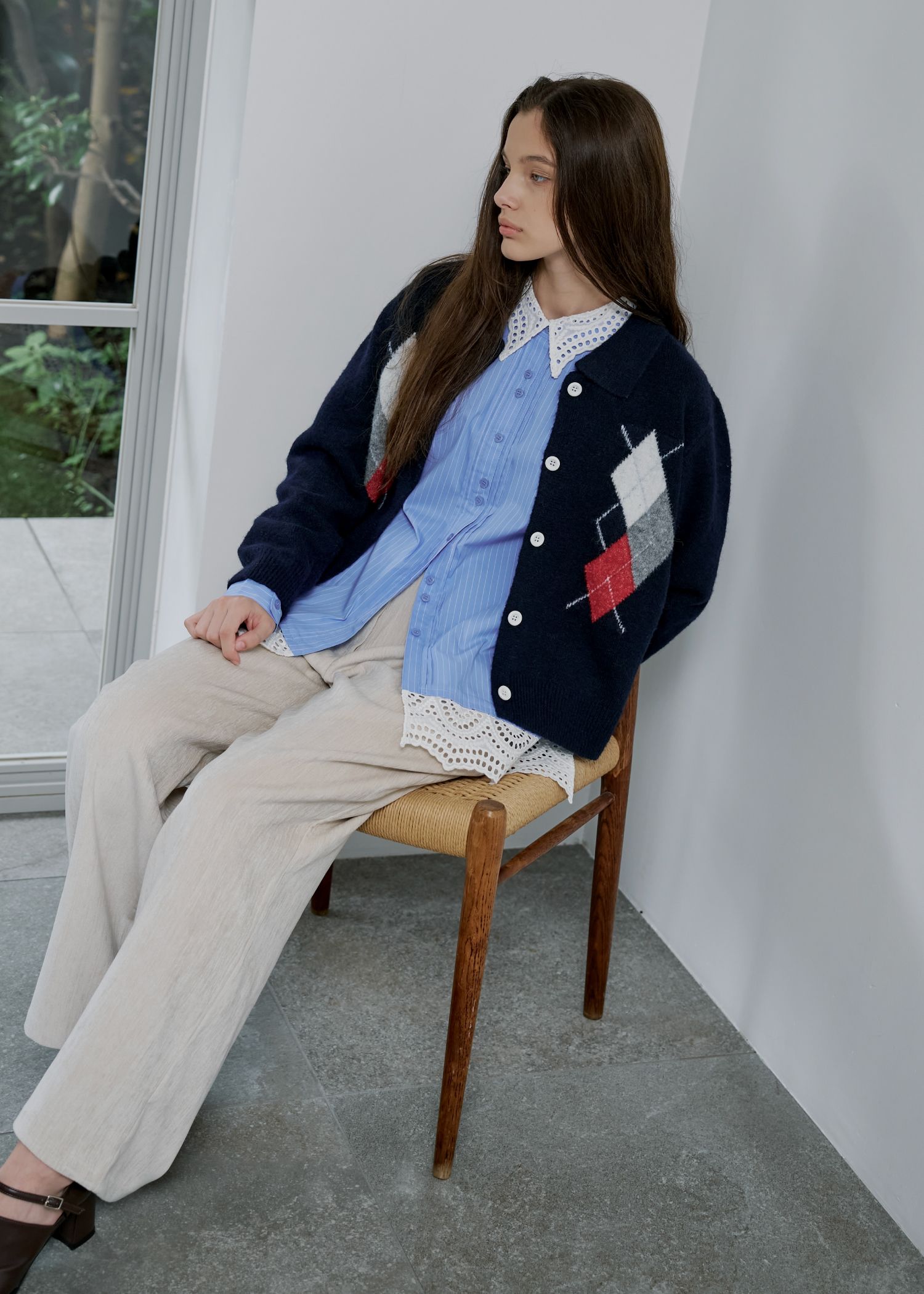 chic soft touch argyle knit cardigan