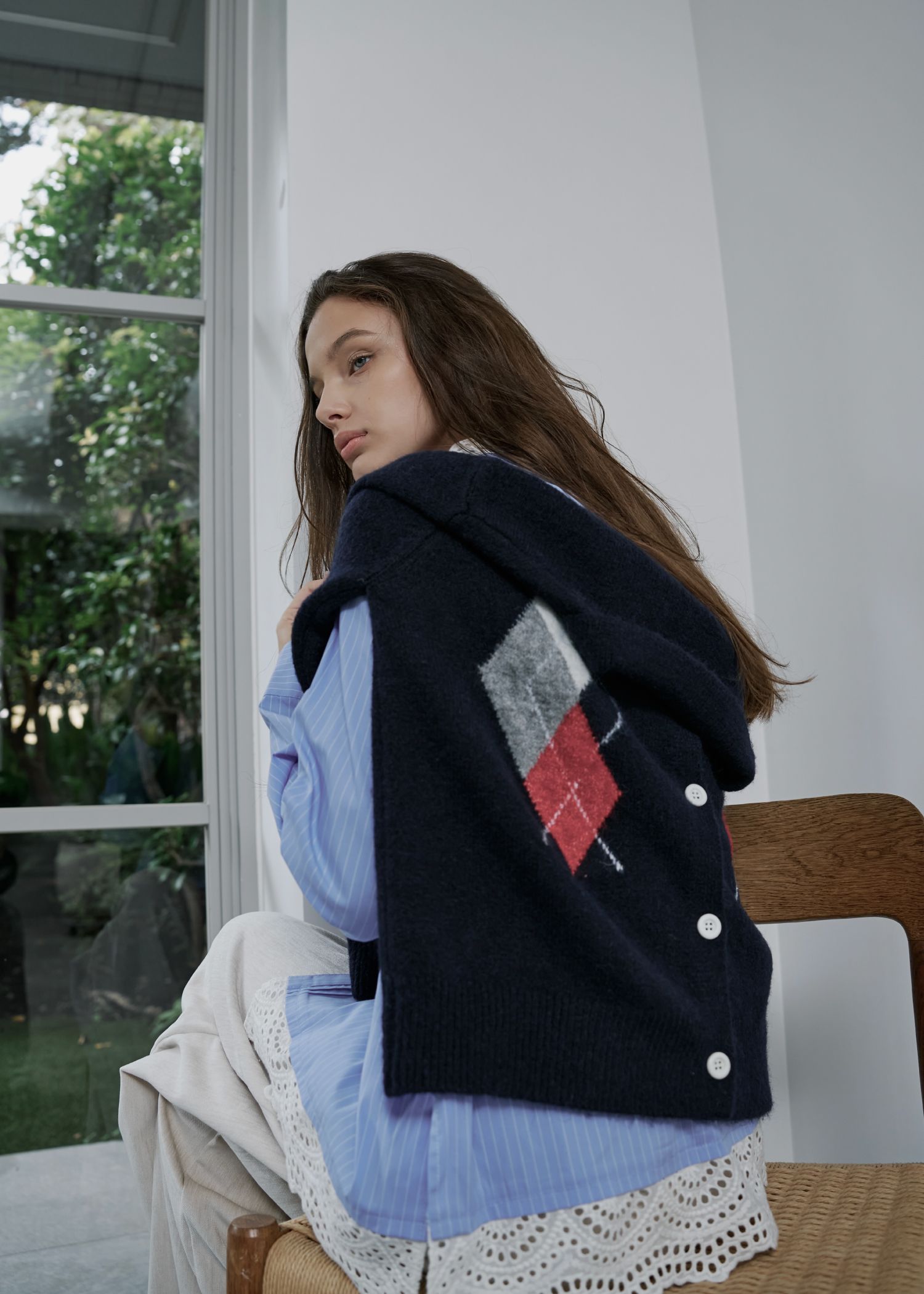 chic soft touch argyle knit cardigan