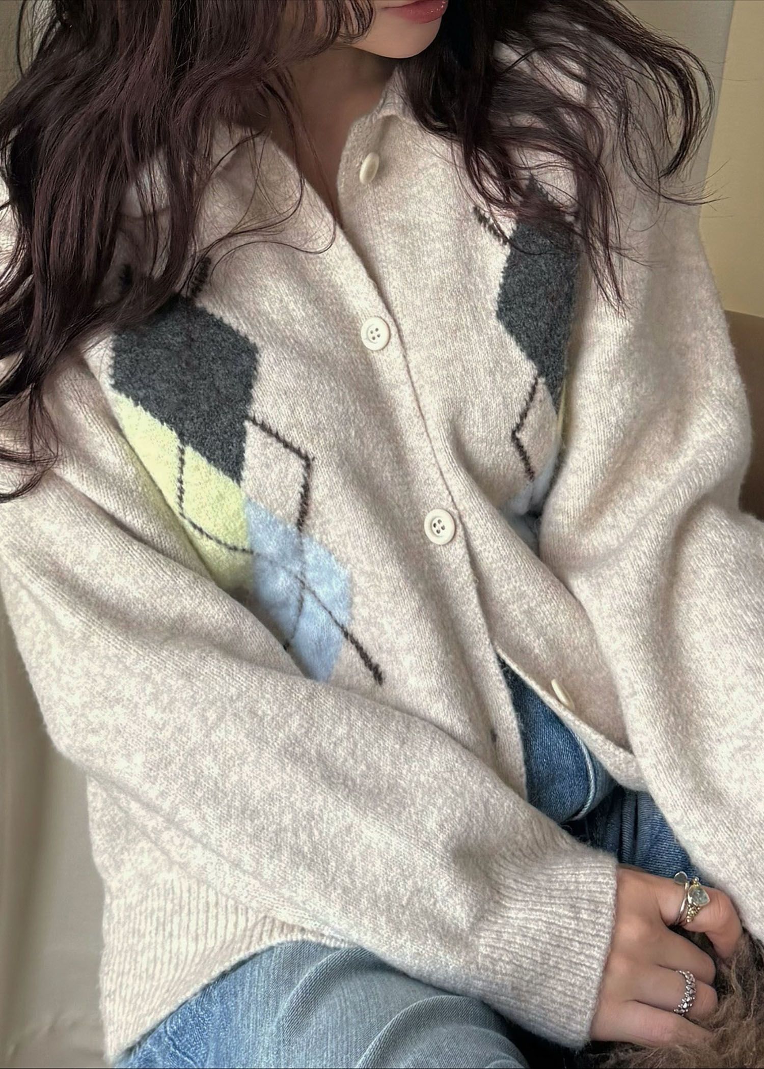 chic soft touch argyle knit cardigan