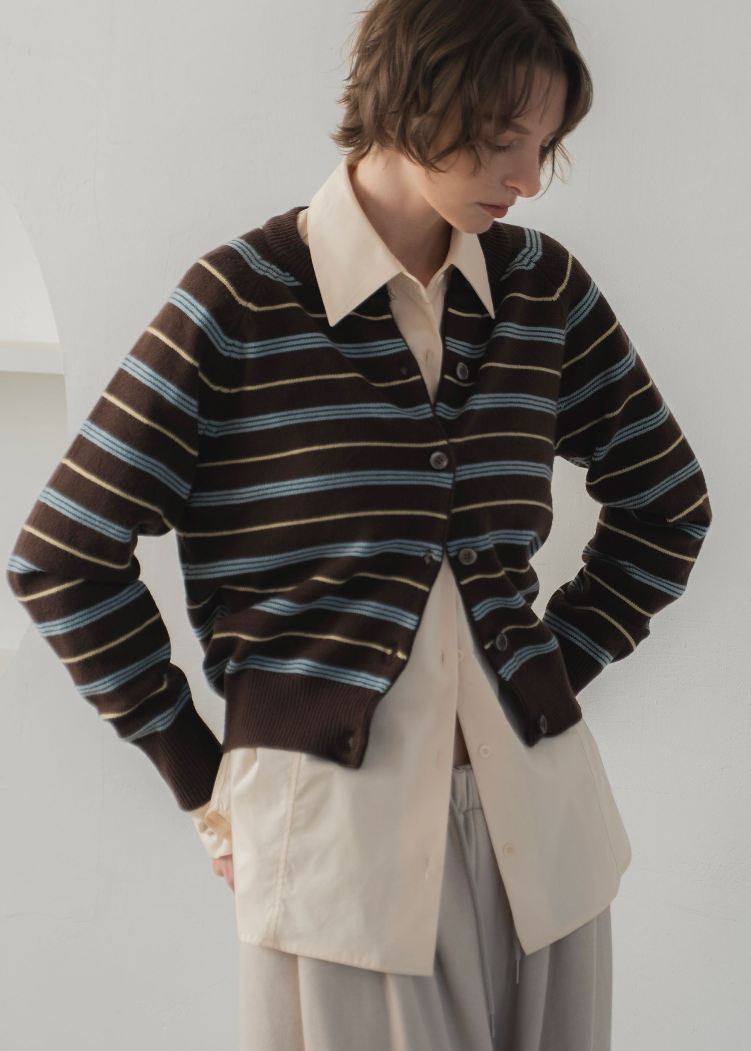 multi border raglan knit cardigan