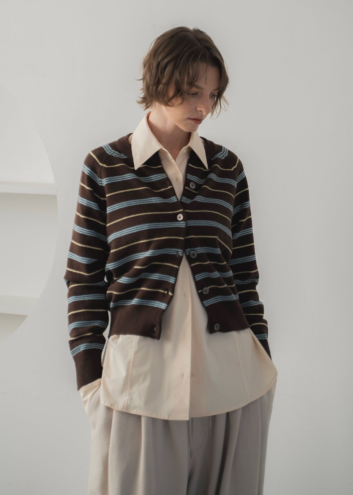 multi border raglan knit cardigan