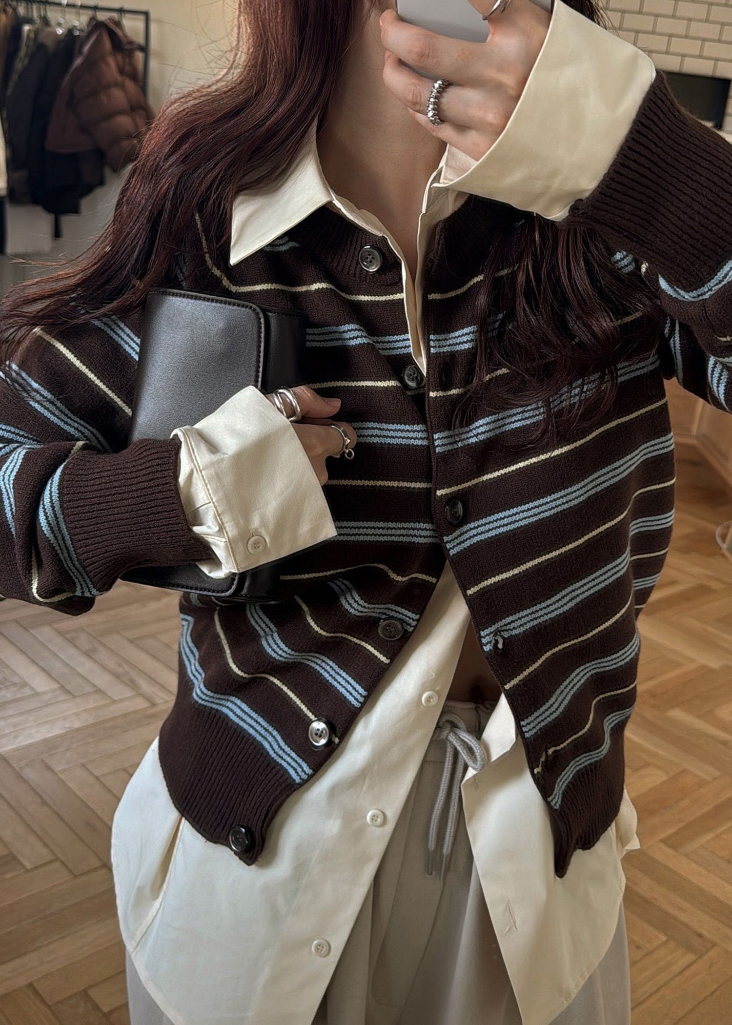 multi border raglan knit cardigan